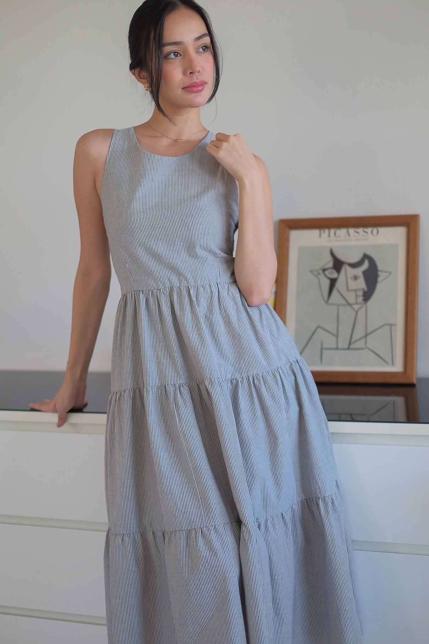 The Jonnie midi dress - black Vertical Pinstripe