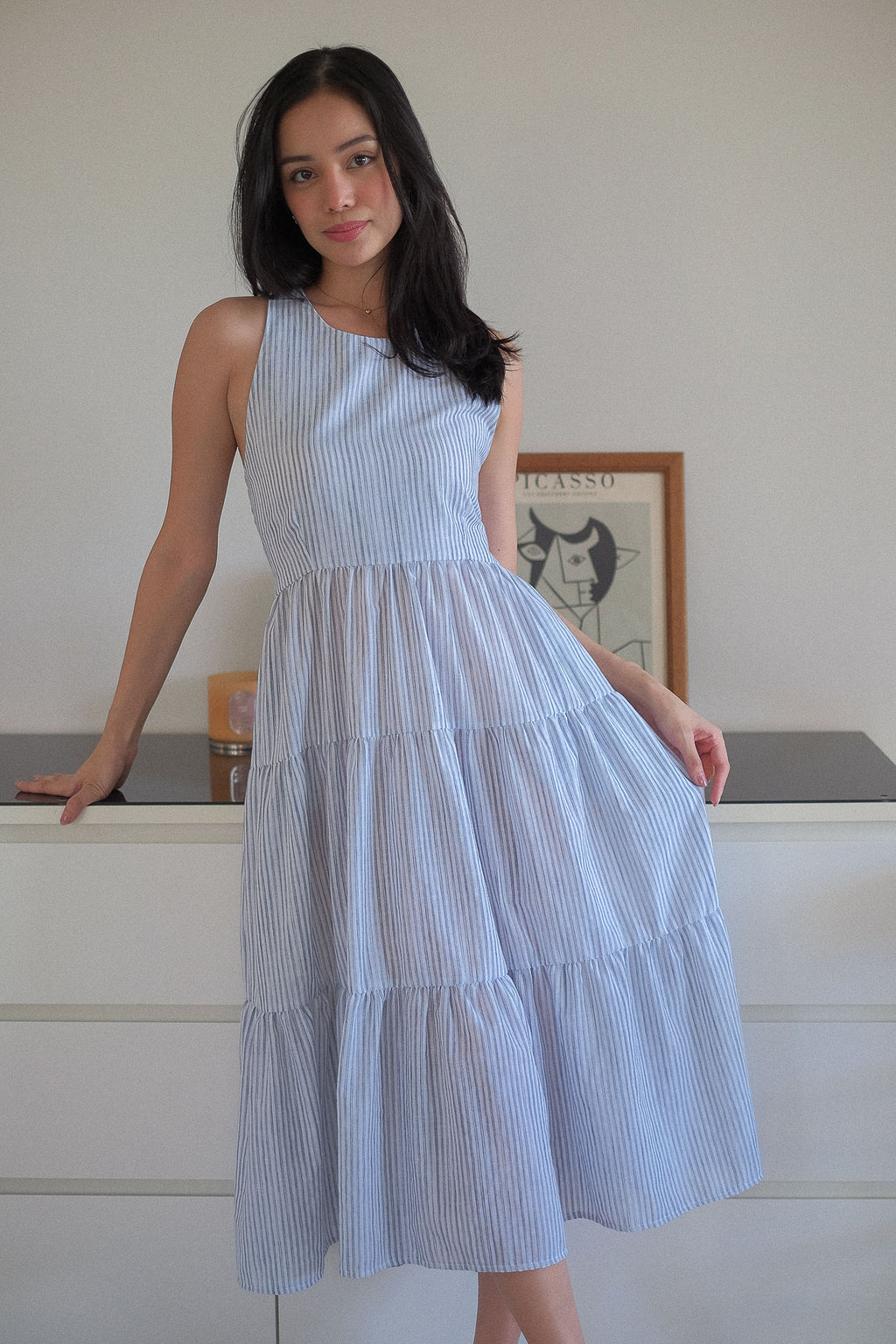 The Jonnie midi dress - powder blue Pinstripe