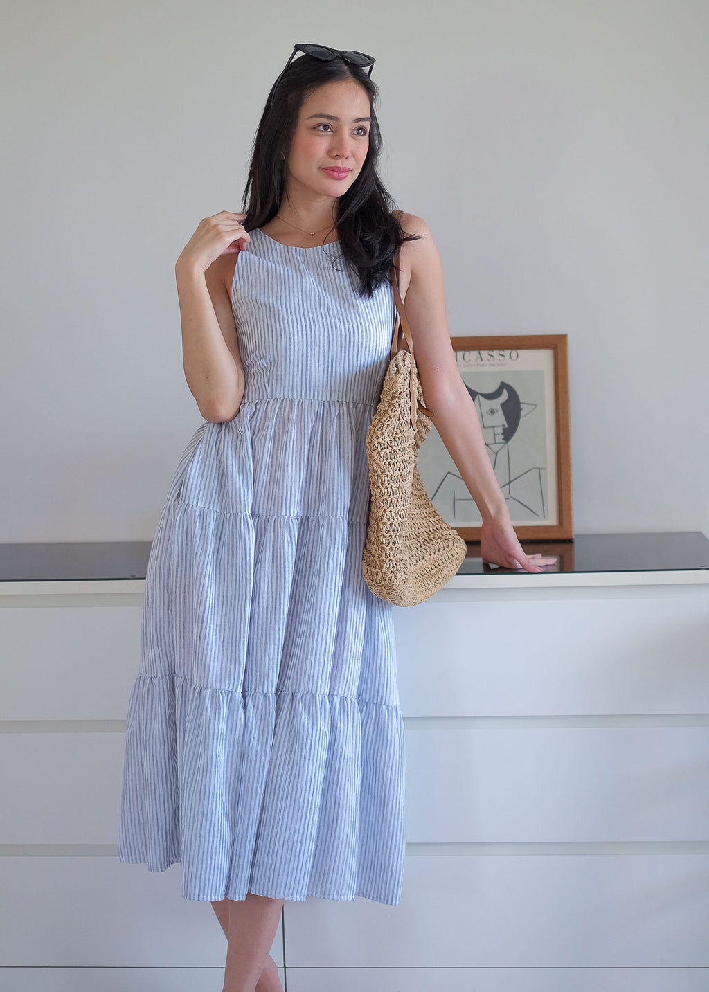 The Jonnie midi dress - powder blue Pinstripe