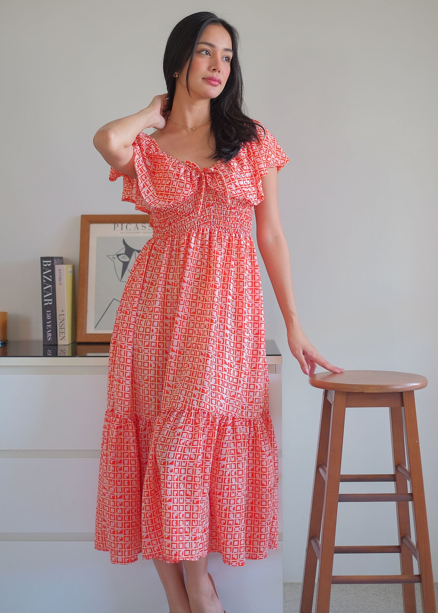 The Eloise midi dress - red tile inspired