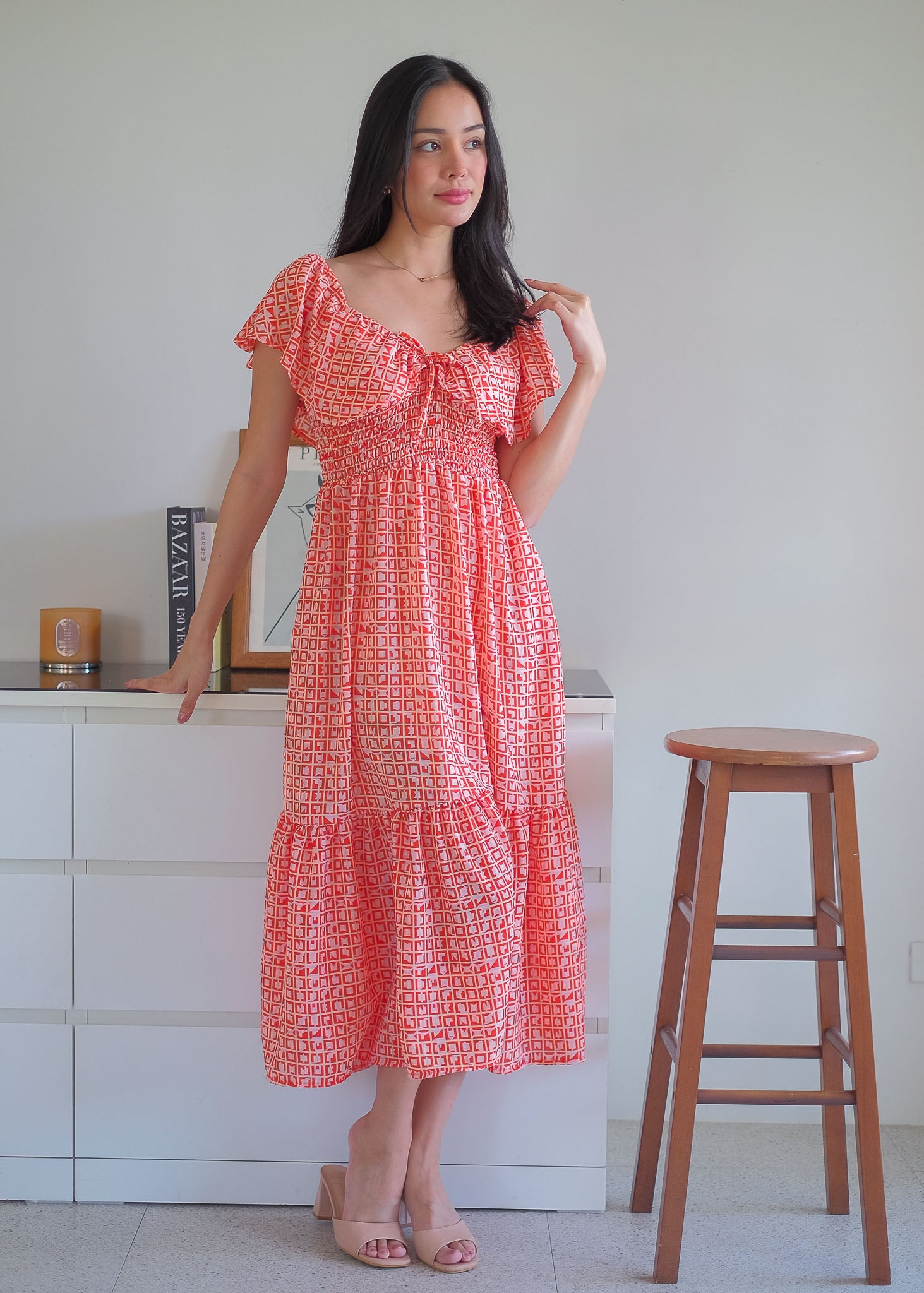 The Eloise midi dress - red tile inspired