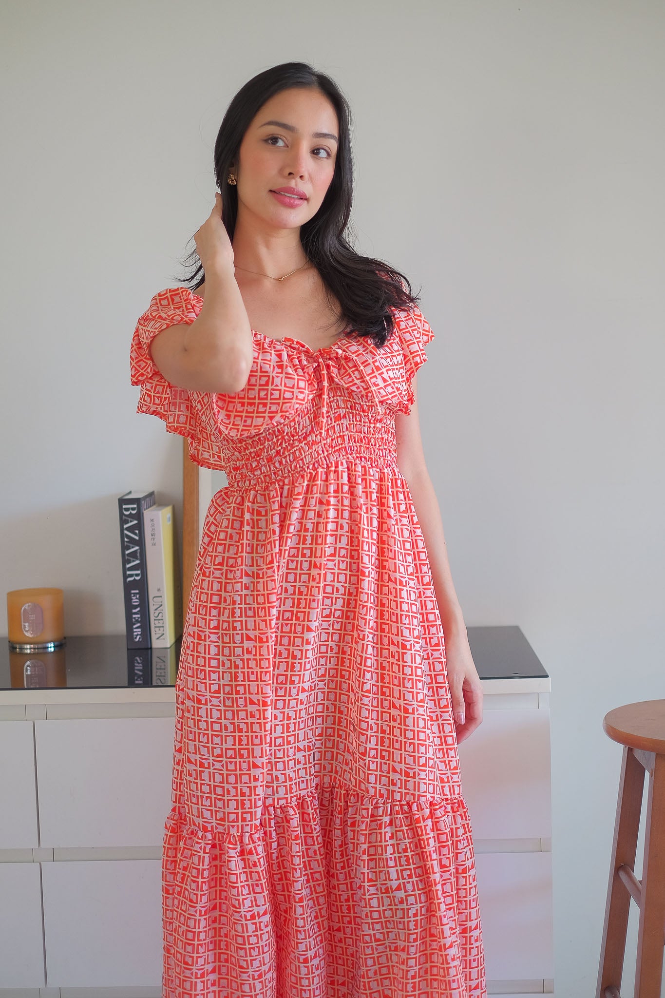 The Eloise midi dress - red tile inspired