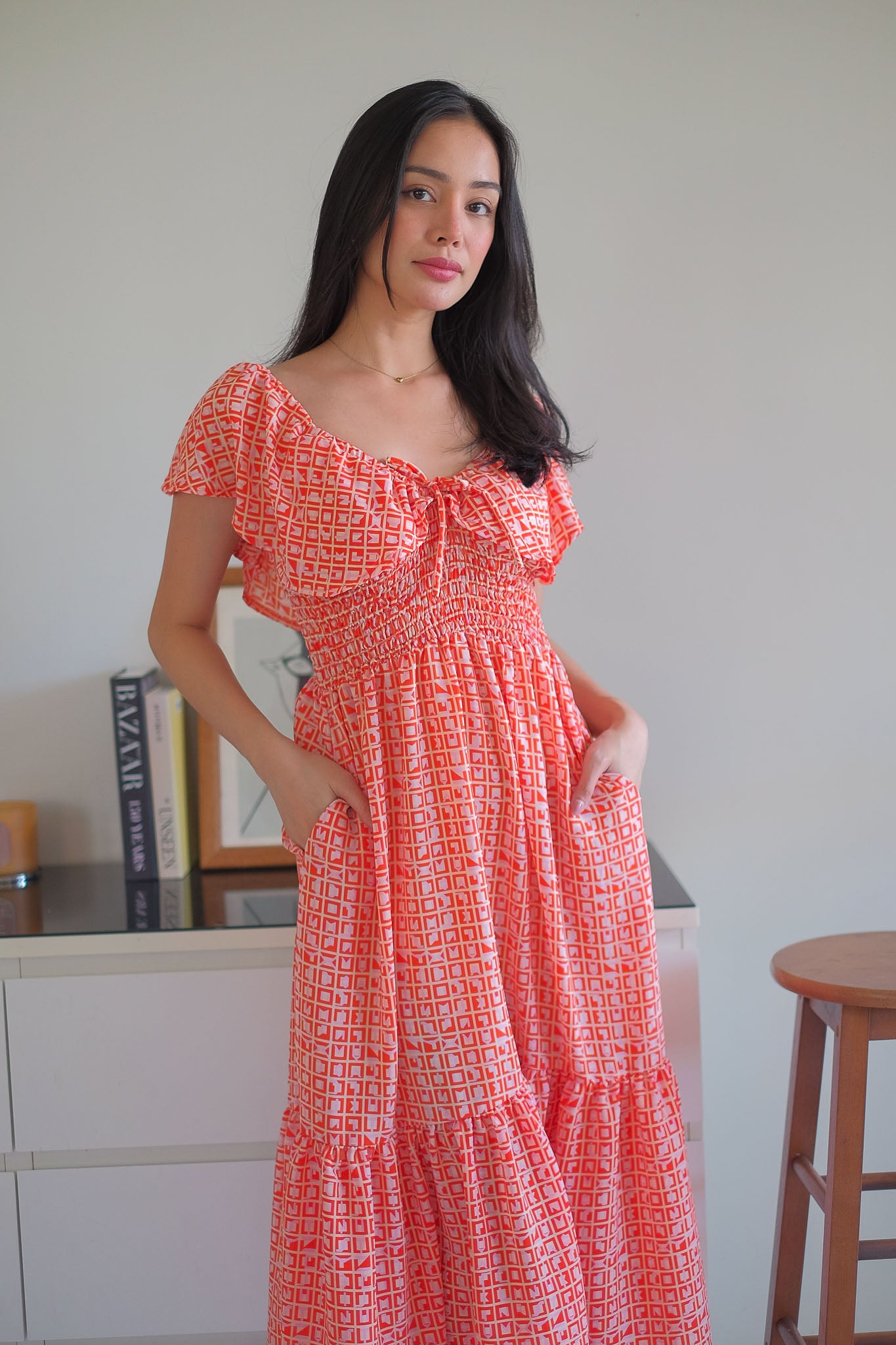 The Eloise midi dress - red tile inspired