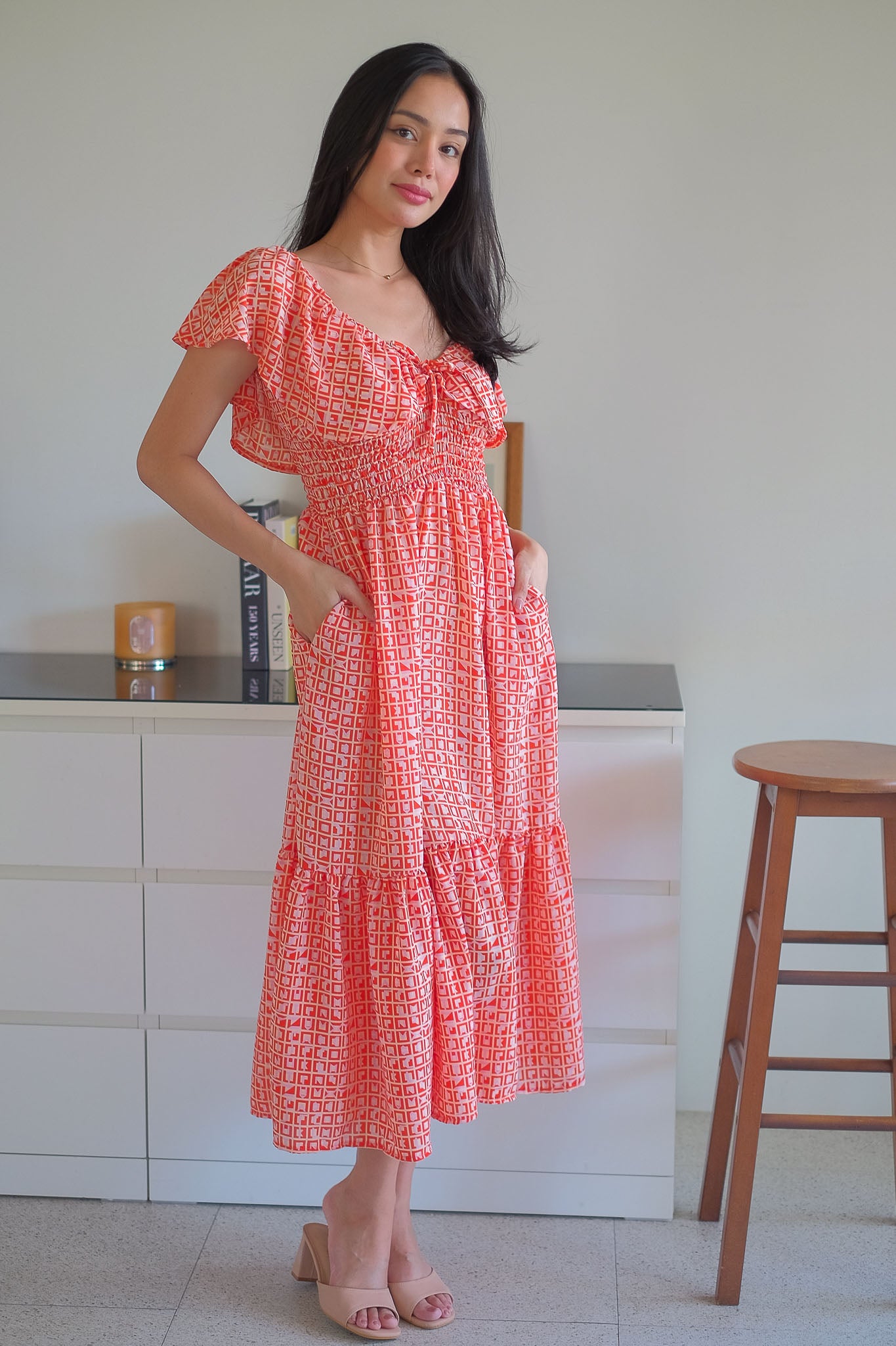 The Eloise midi dress - red tile inspired