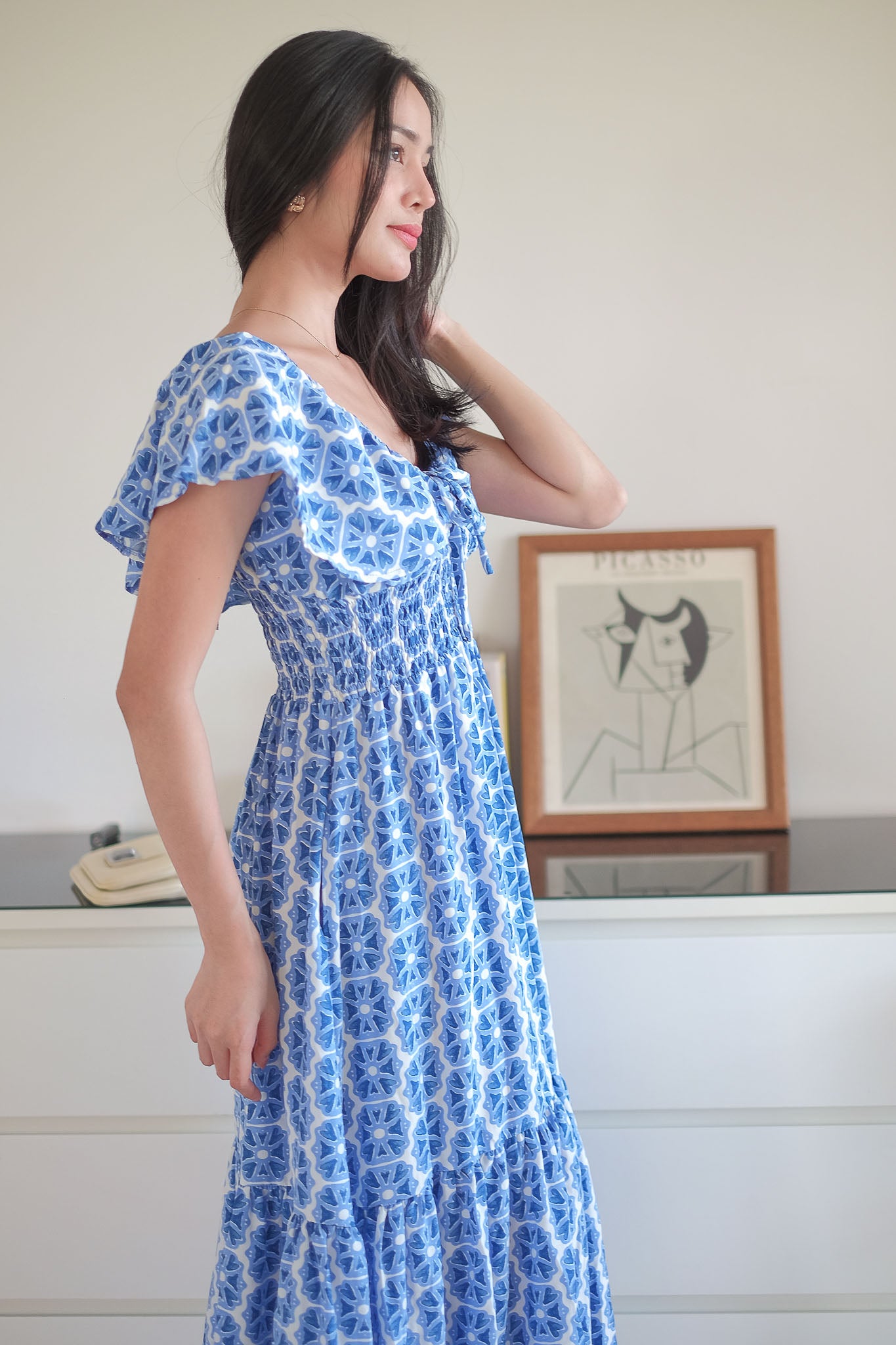 The Eloise midi dress - blue tile inspired