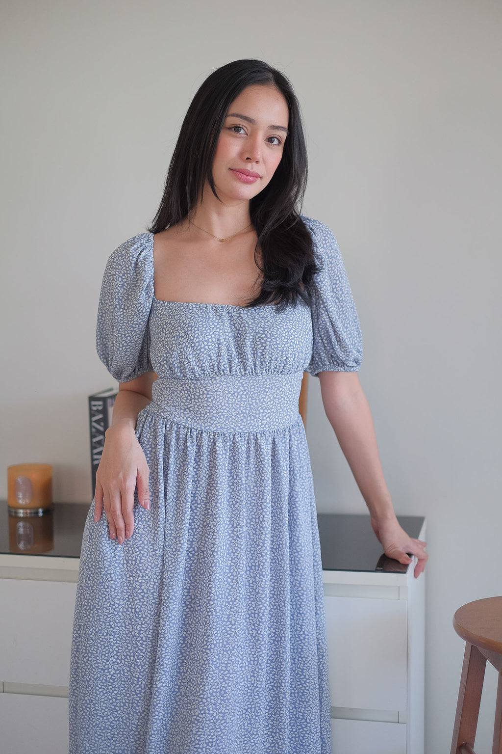 Monica Midi Dress – blue vine floral