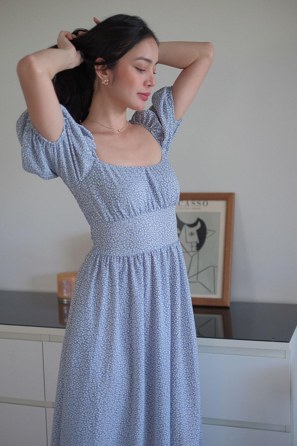 Monica Midi Dress – blue vine floral