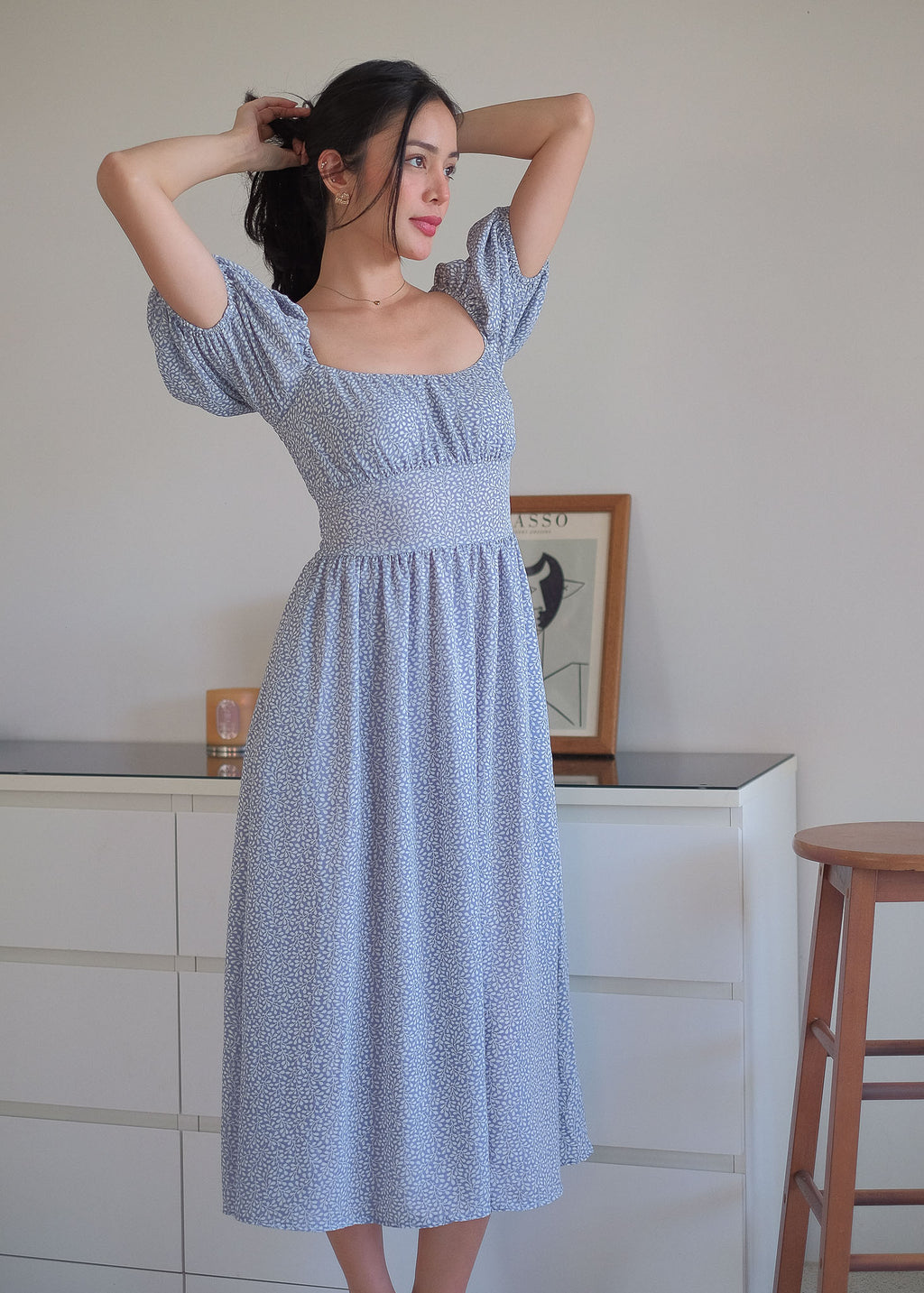 Monica Midi Dress – blue vine floral