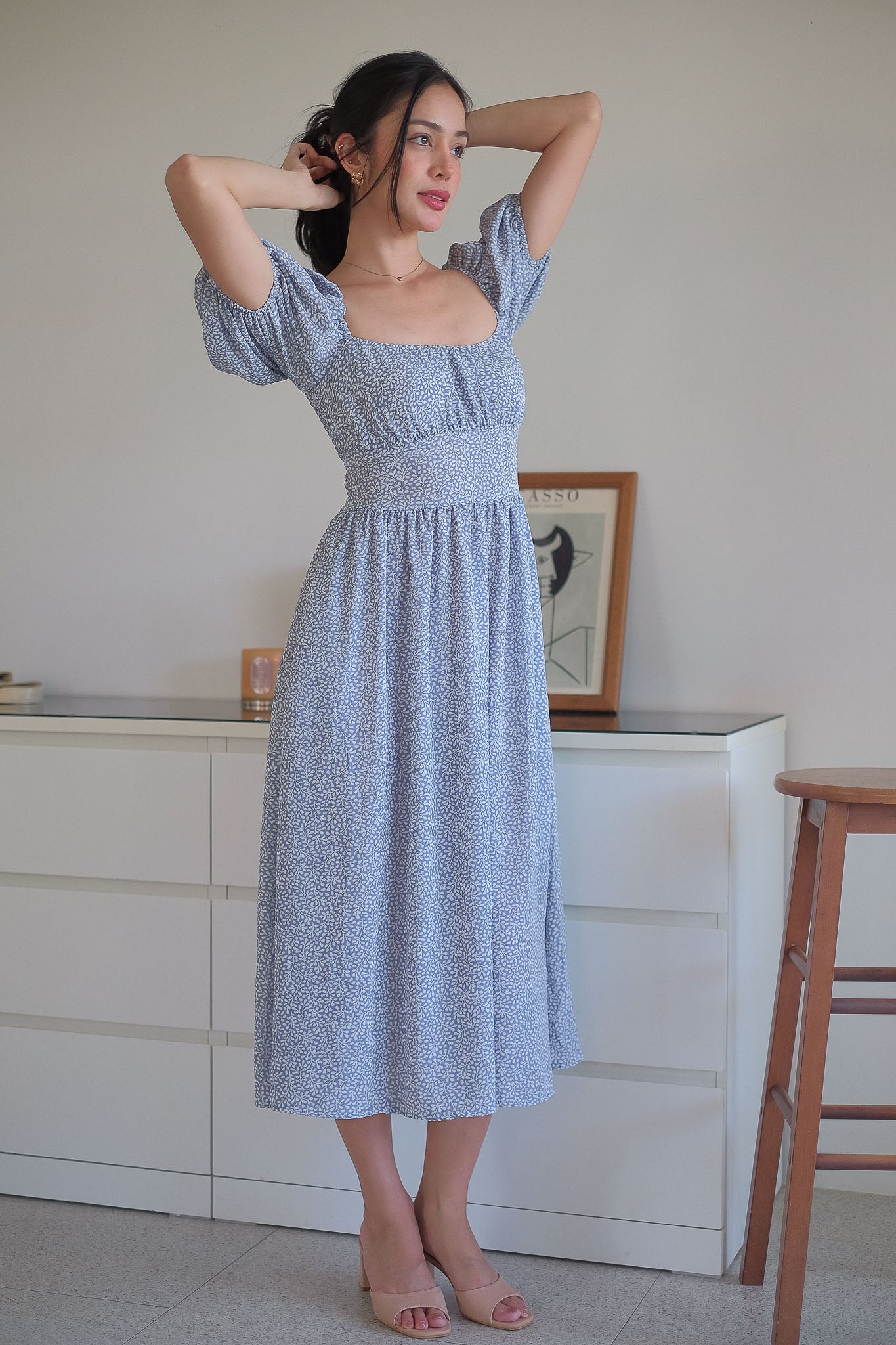 Monica Midi Dress – blue vine floral