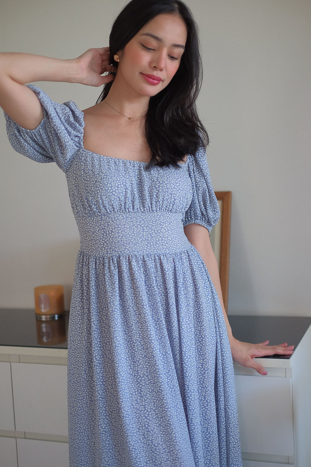 Monica Midi Dress – blue vine floral