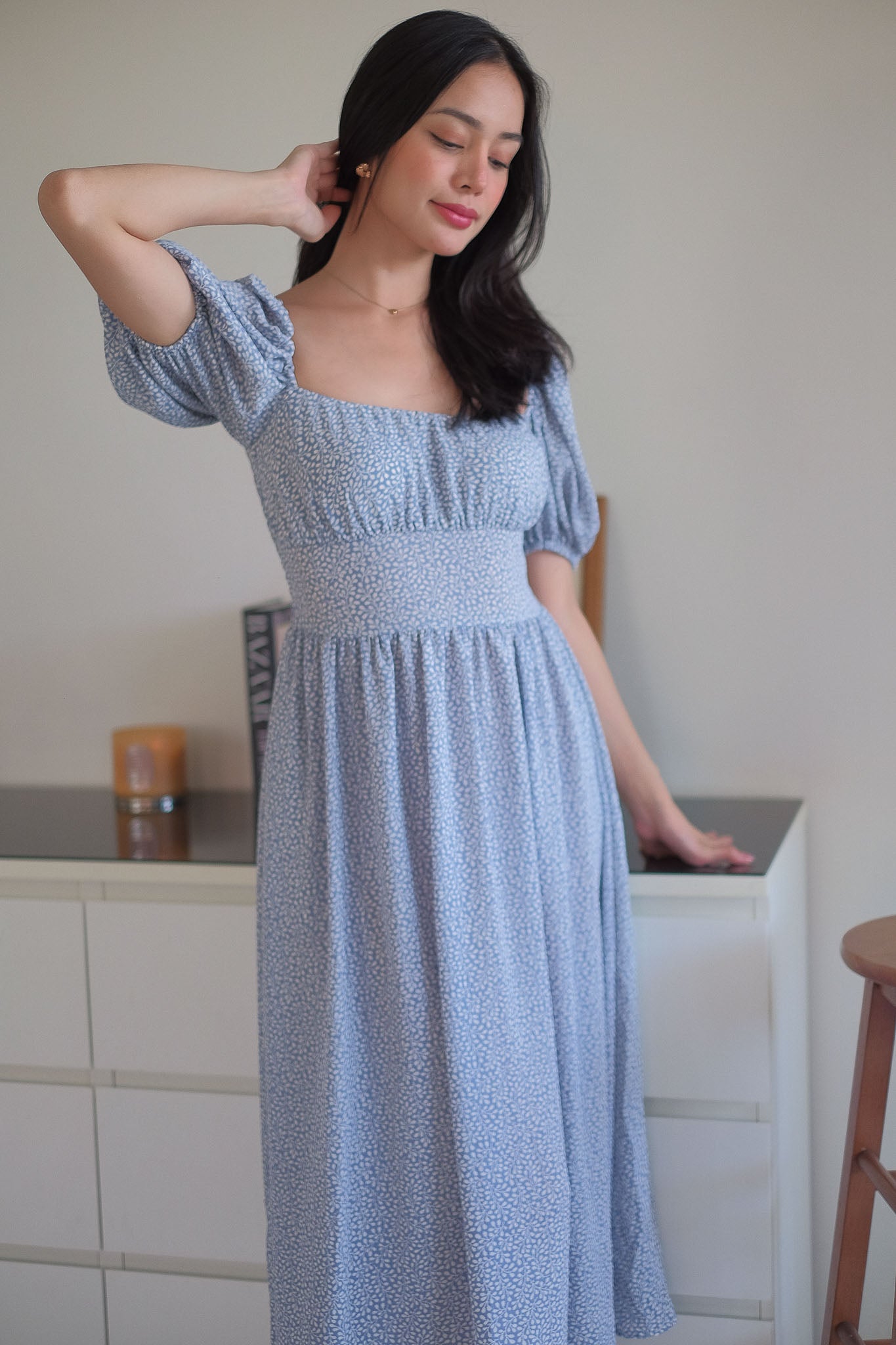 Monica Midi Dress – blue vine floral