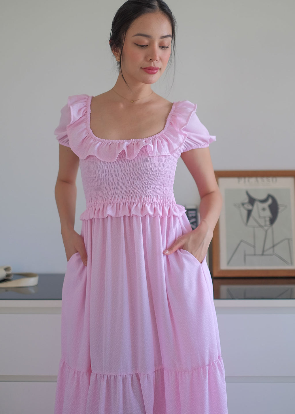 The Patricia Midi Dress – Pastel Pink