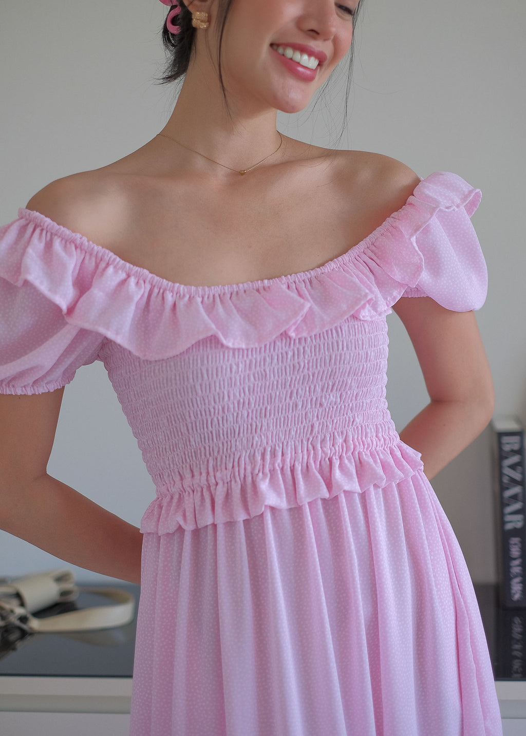 The Patricia Midi Dress – Pastel Pink