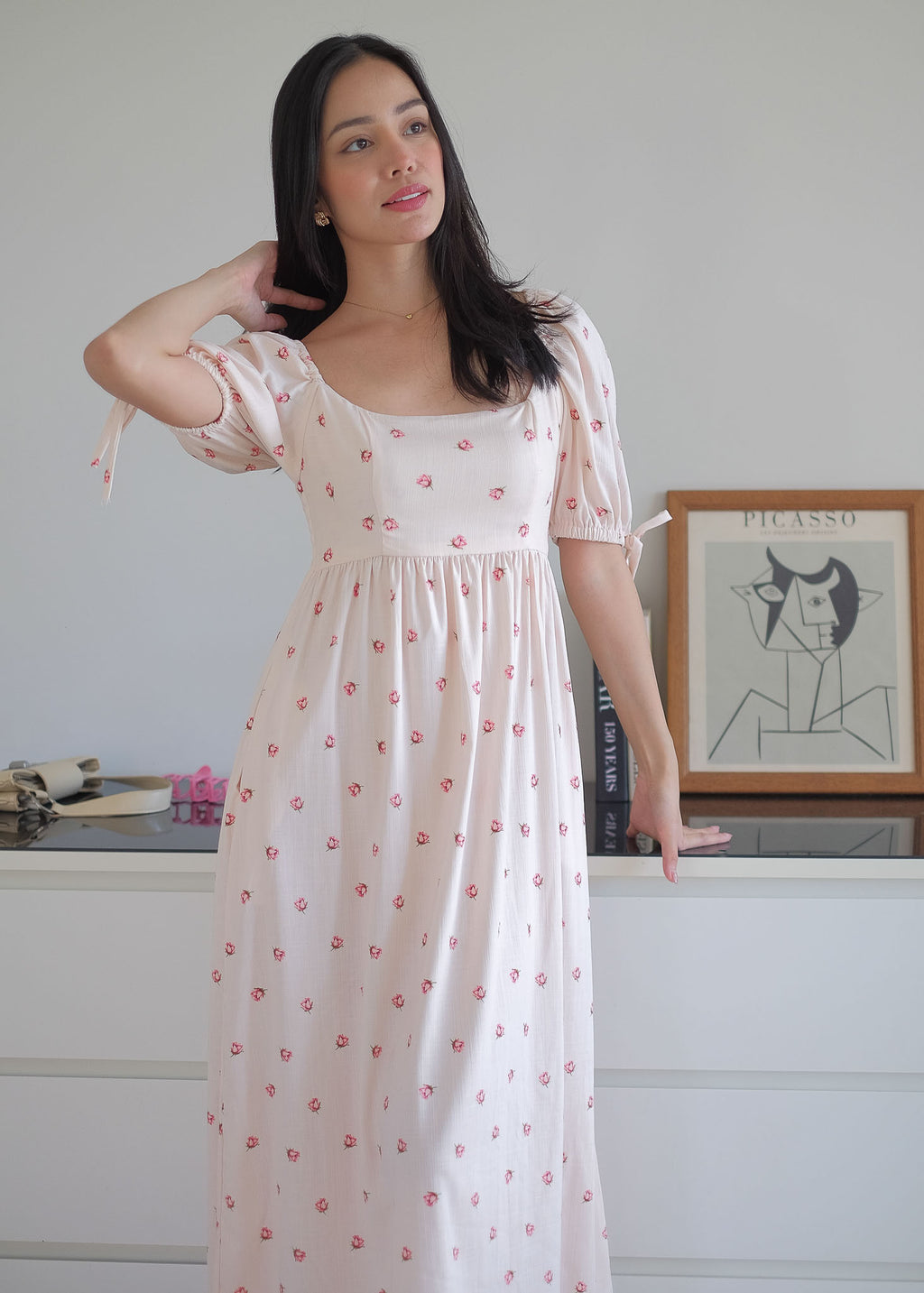 Hadley midi dress - dainty pink floral prints
