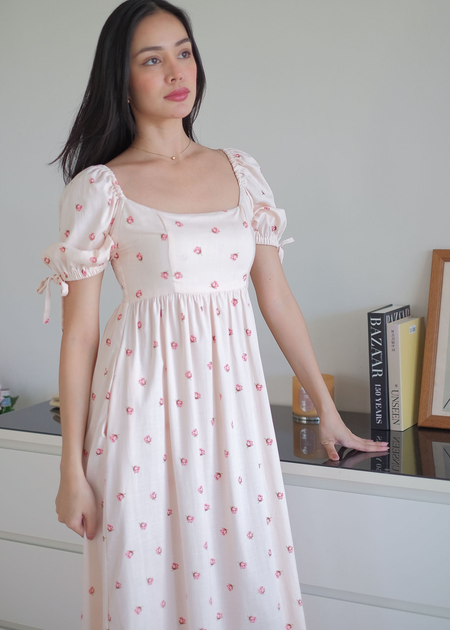 Hadley midi dress - dainty pink floral prints