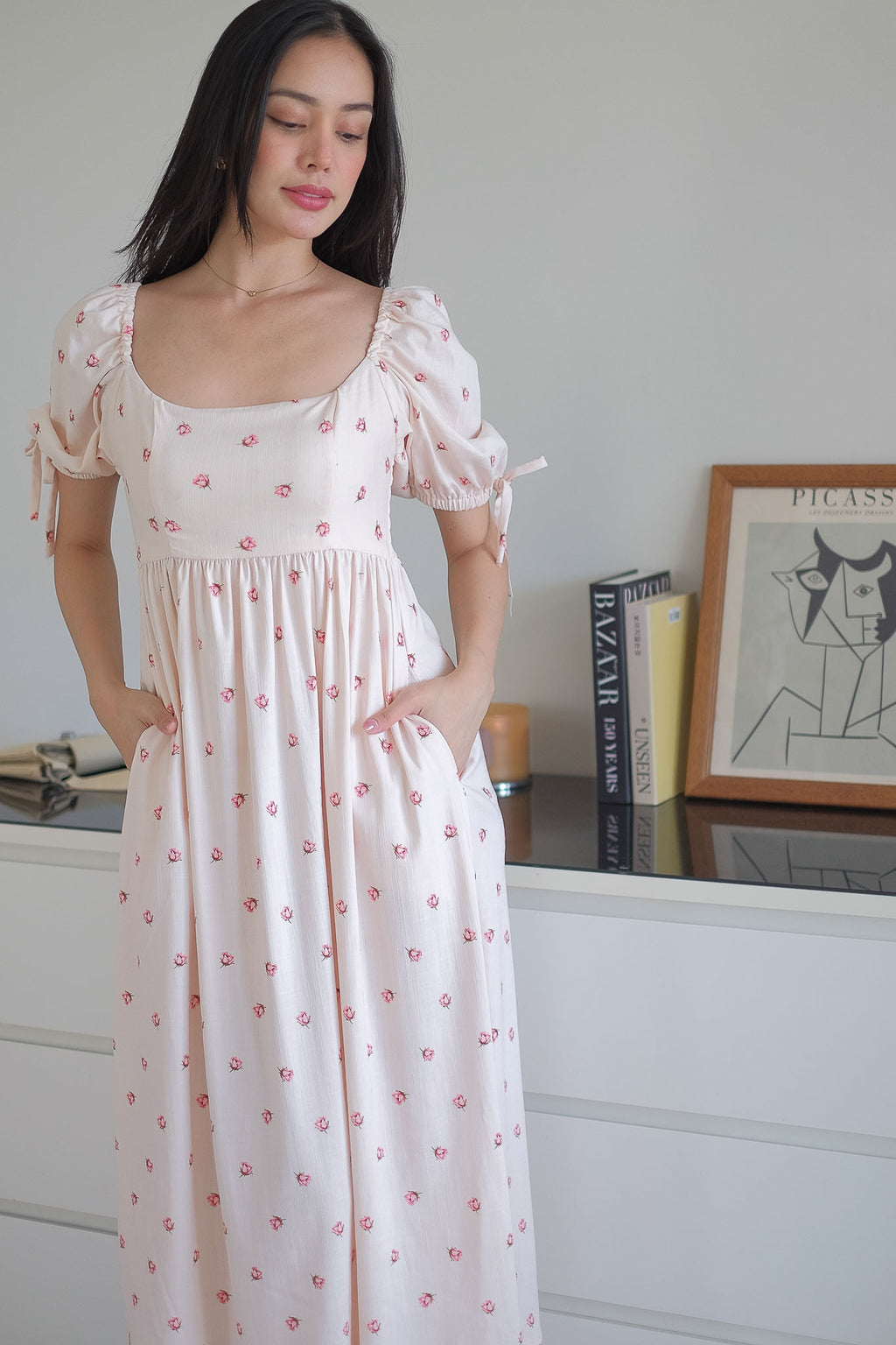 Hadley midi dress - dainty pink floral prints