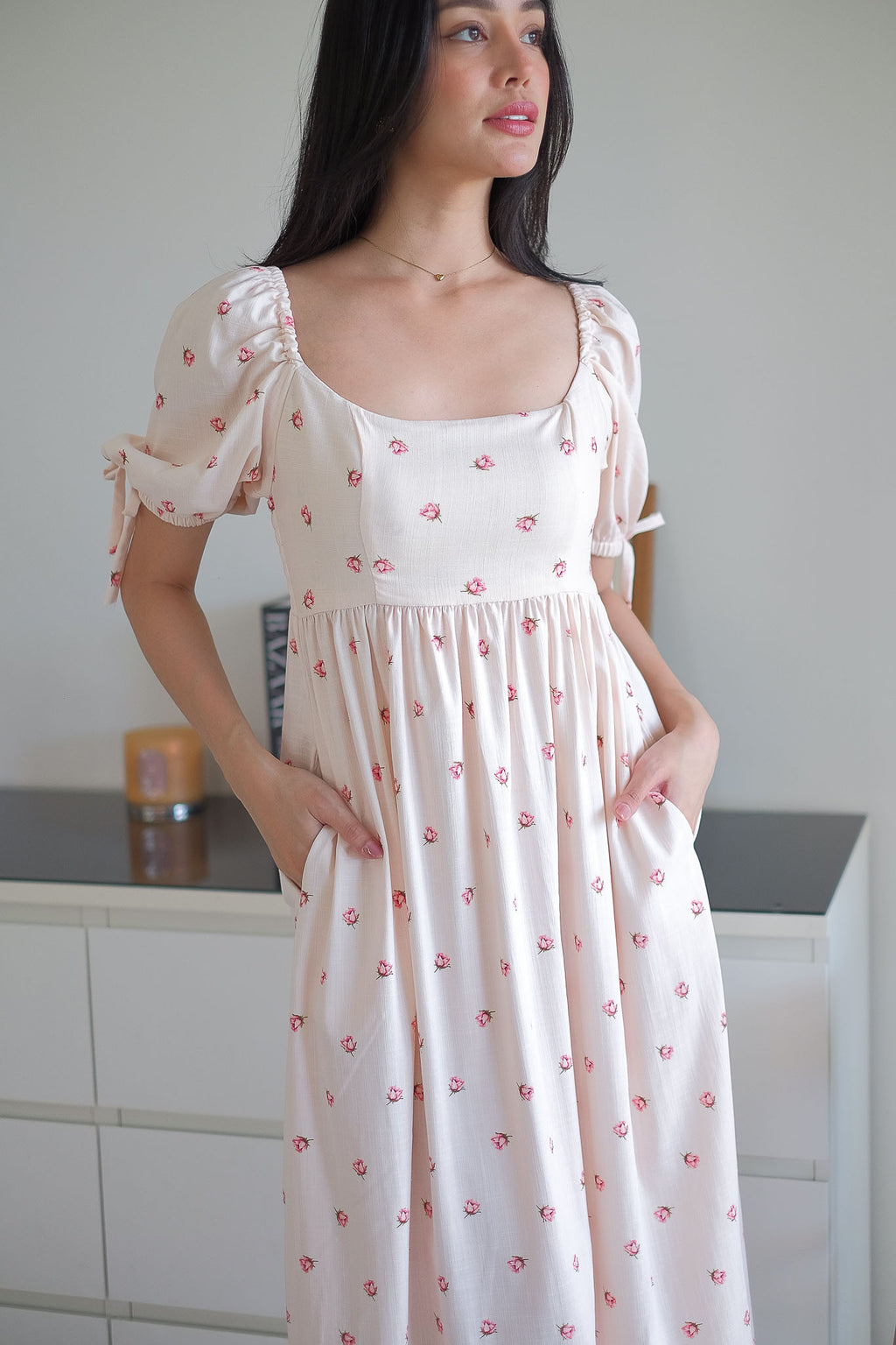 Hadley midi dress - dainty pink floral prints