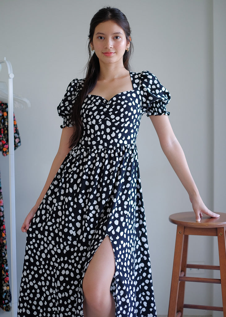 Kira midi dress - black printed