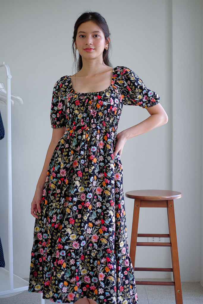 Geneva midi dress - black floral