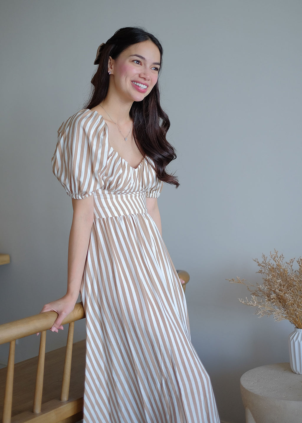 Percy midi dress - khaki stripes