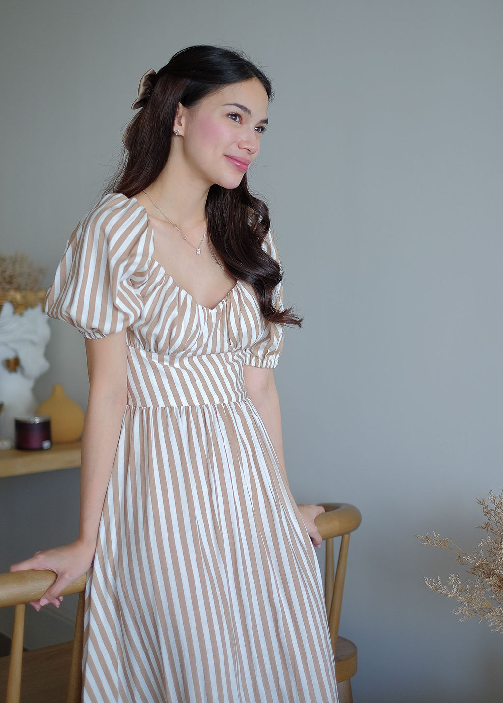 Percy midi dress - khaki stripes