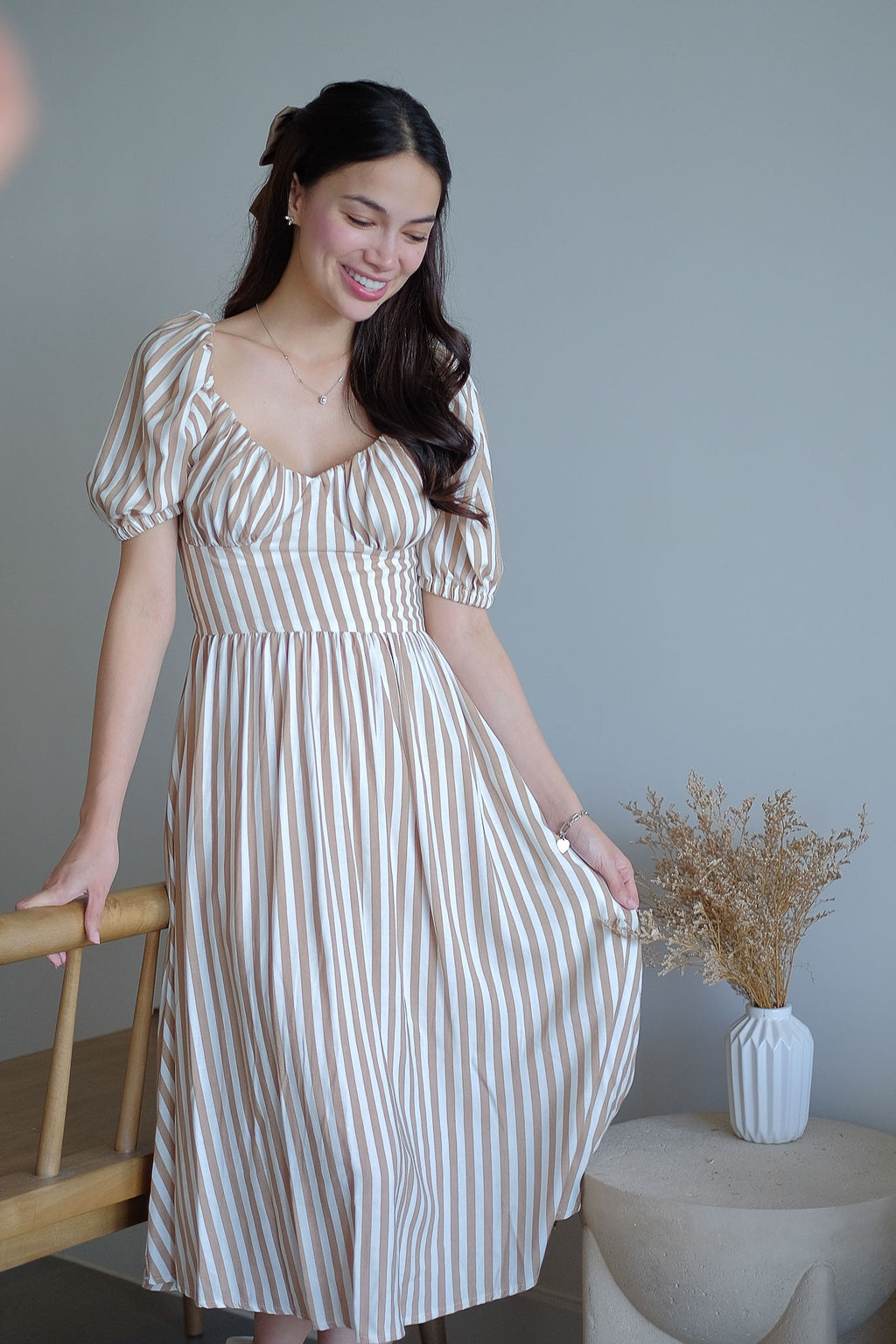 Percy midi dress - khaki stripes