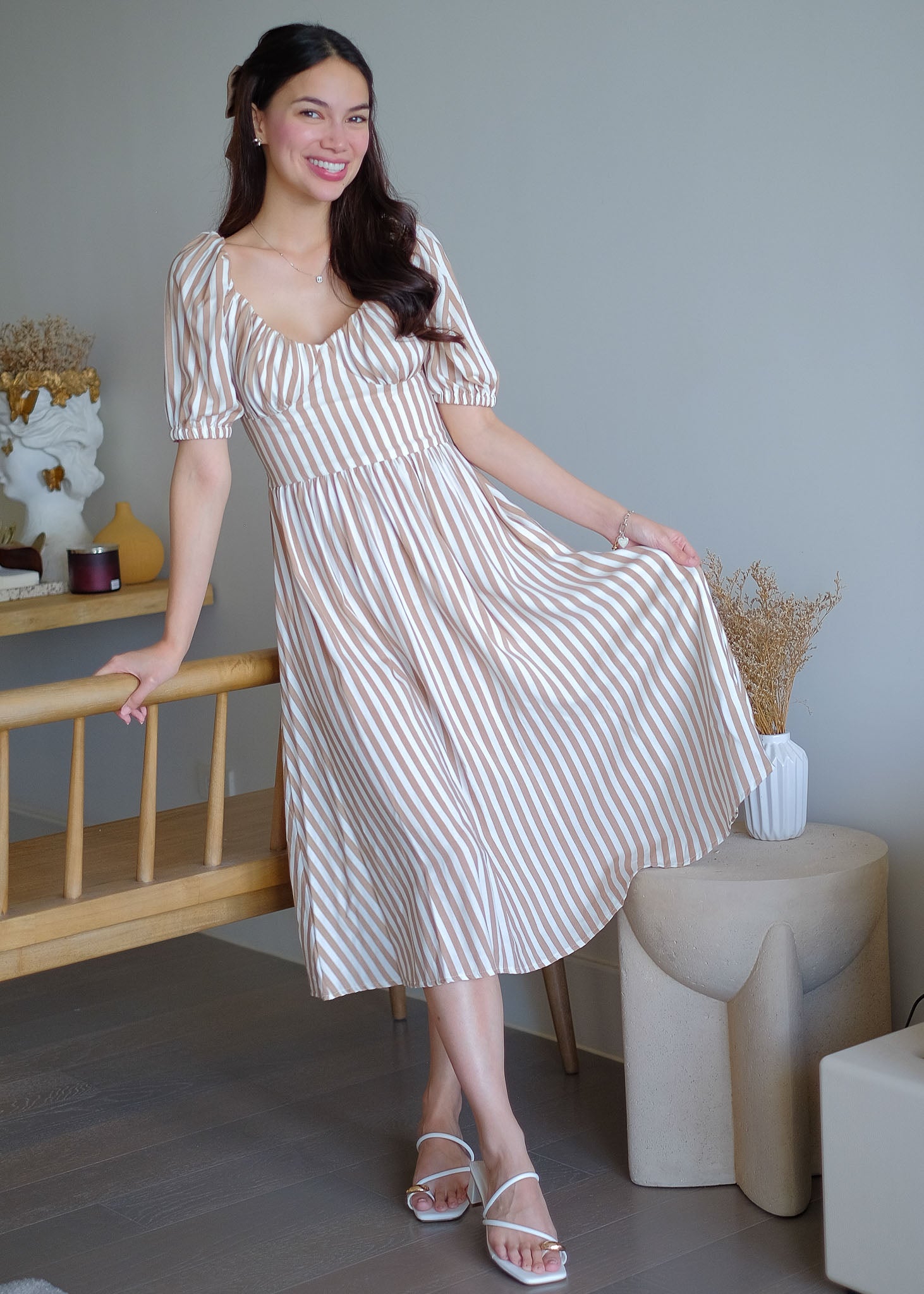 Percy midi dress - khaki stripes