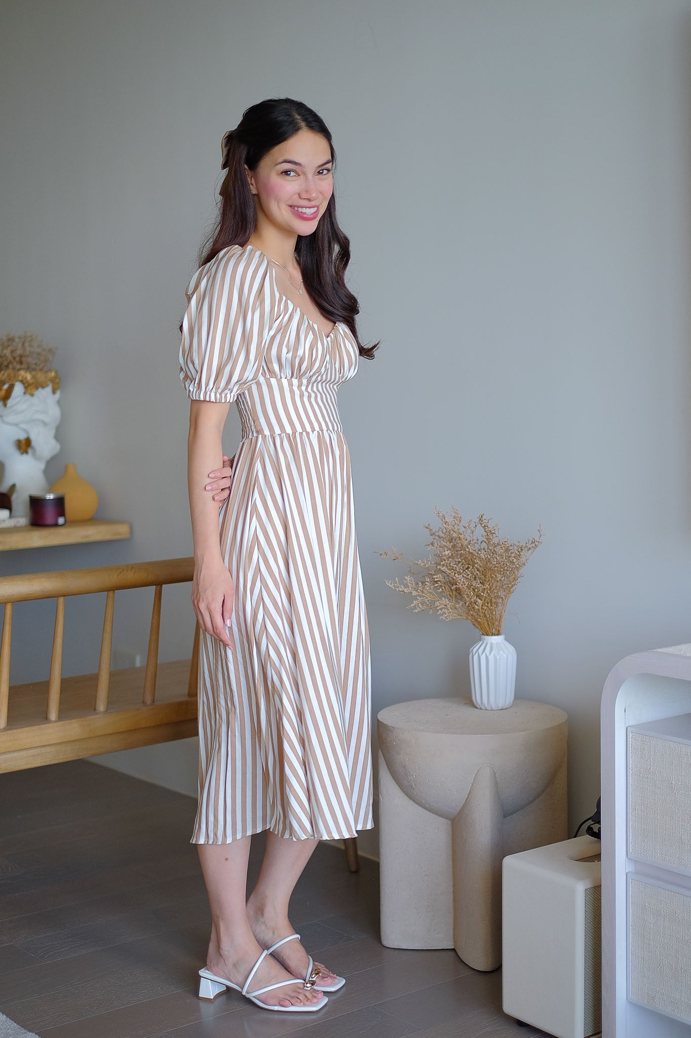 Percy midi dress - khaki stripes