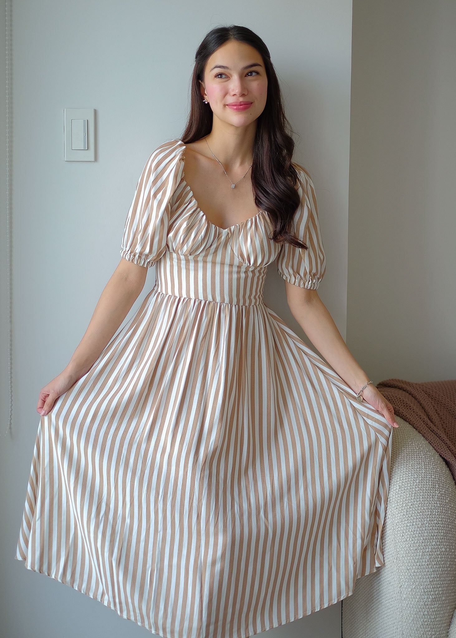 Percy midi dress - khaki stripes