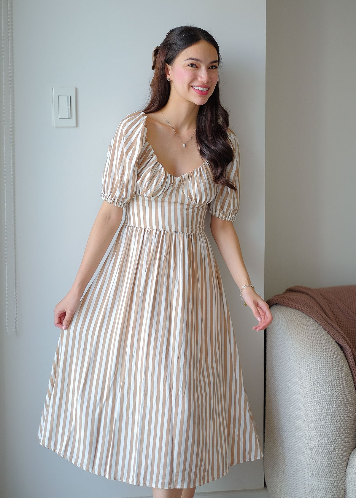 Percy midi dress - khaki stripes