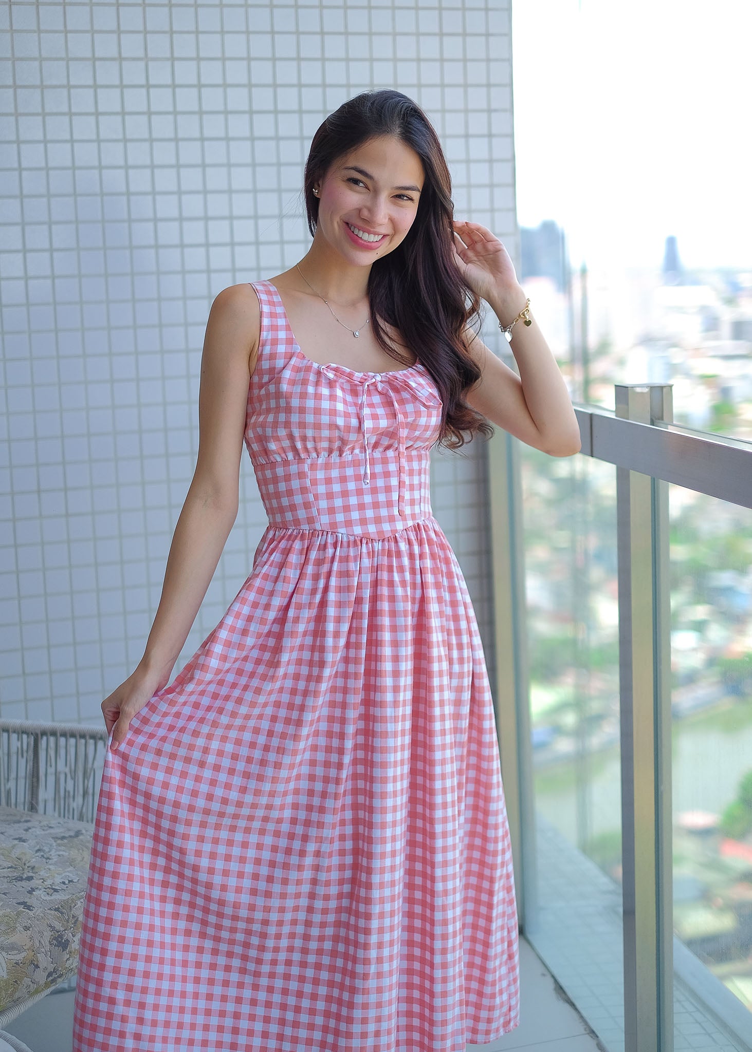 Sascha midi - gingham rose pink