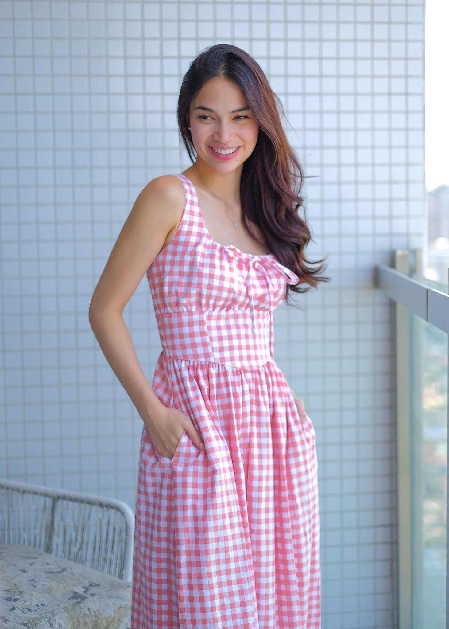 Sascha midi - gingham rose pink