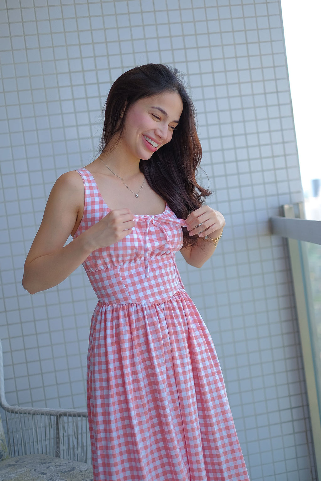 Sascha midi - gingham rose pink