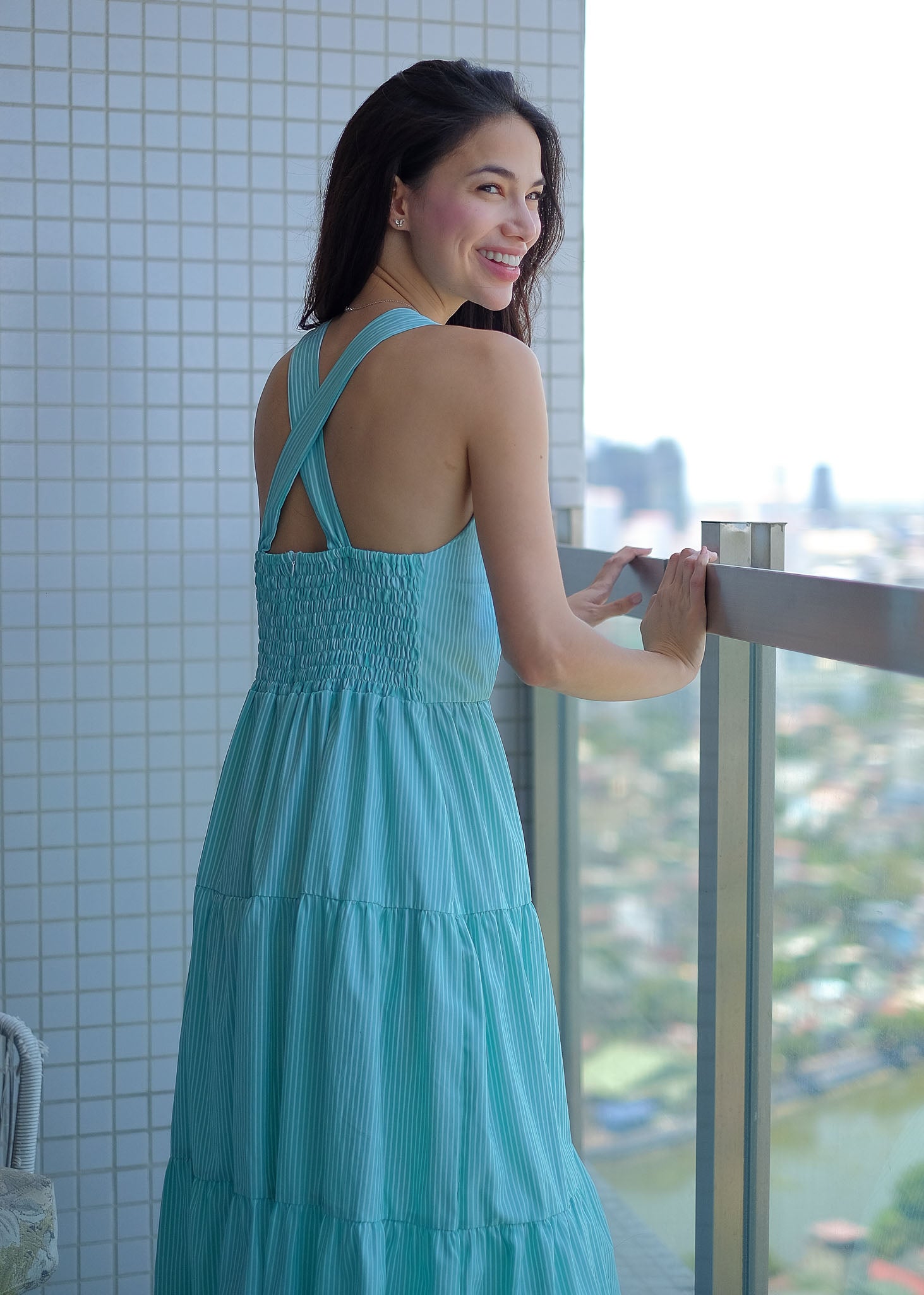 The Jonnie midi dress - mint blue pinstripe