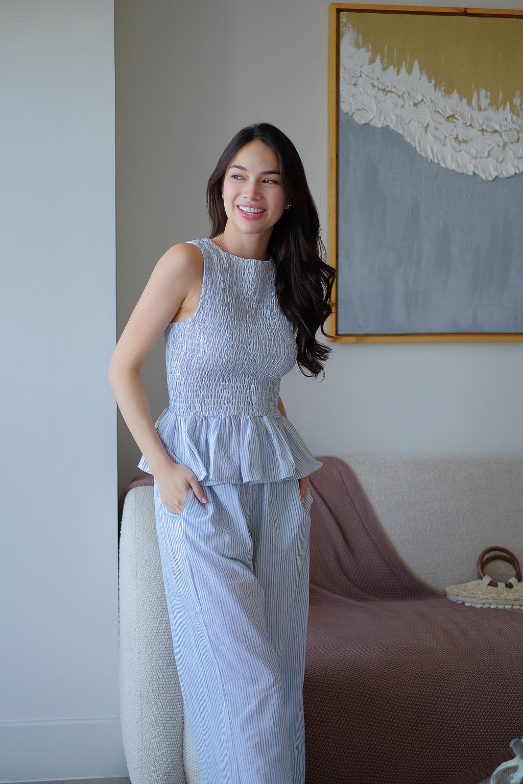 The Astrid Coords - Powder blue pinstripe