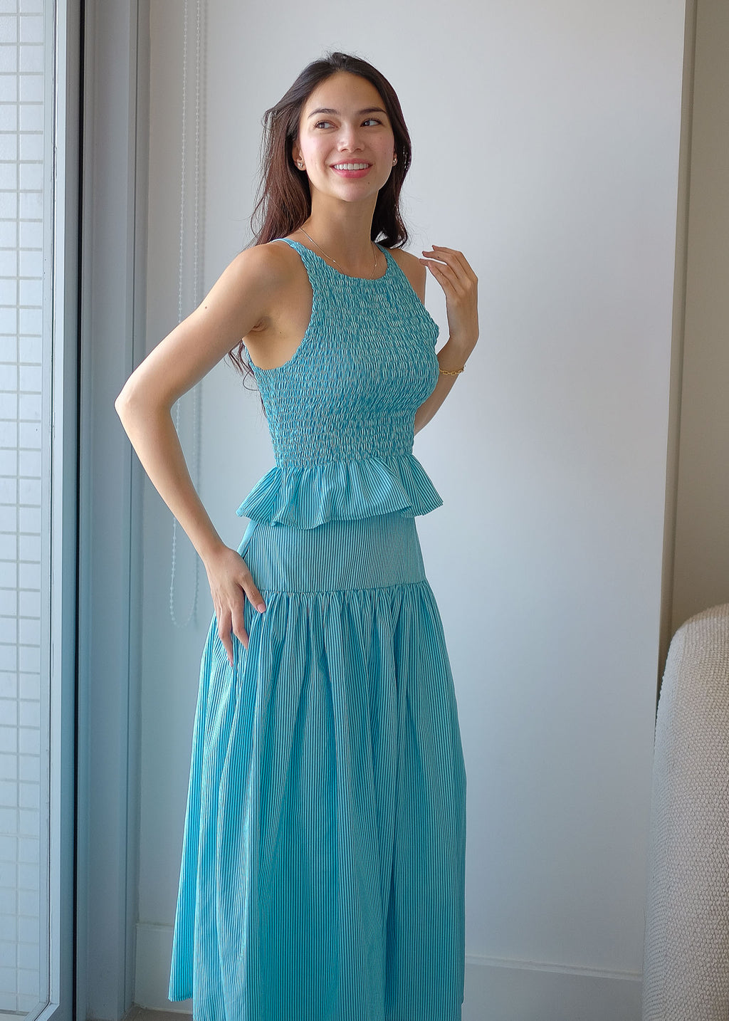 Amara Smocked Coord Set – Fine Stripe