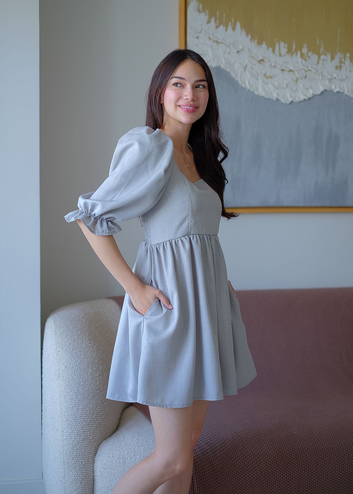 The Solene babydoll dress - bluish gray