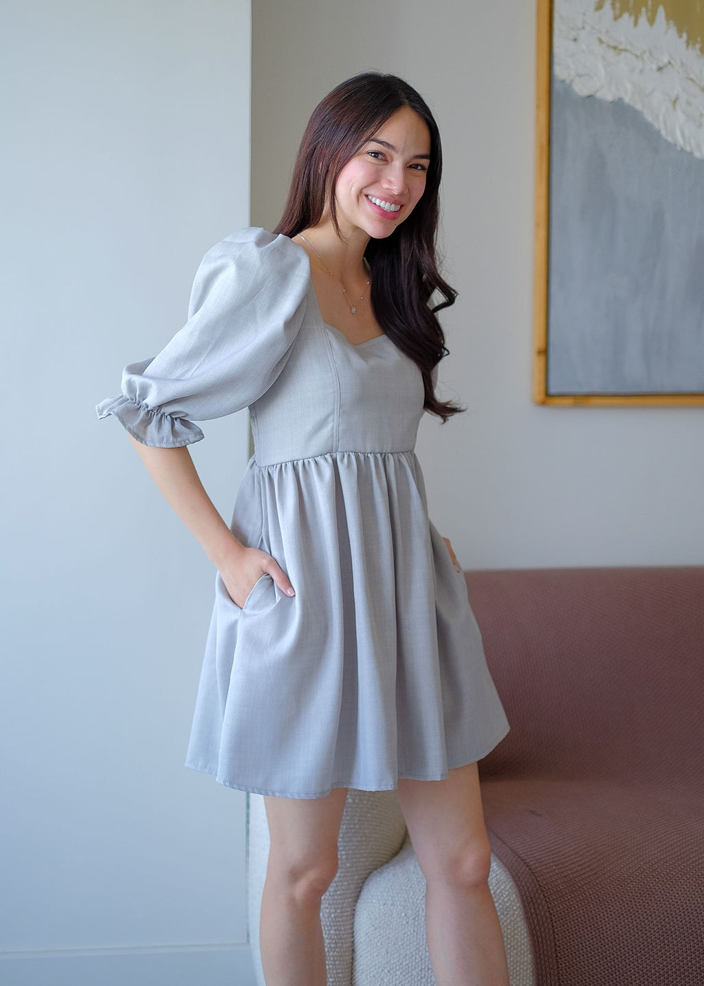 The Solene babydoll dress - bluish gray