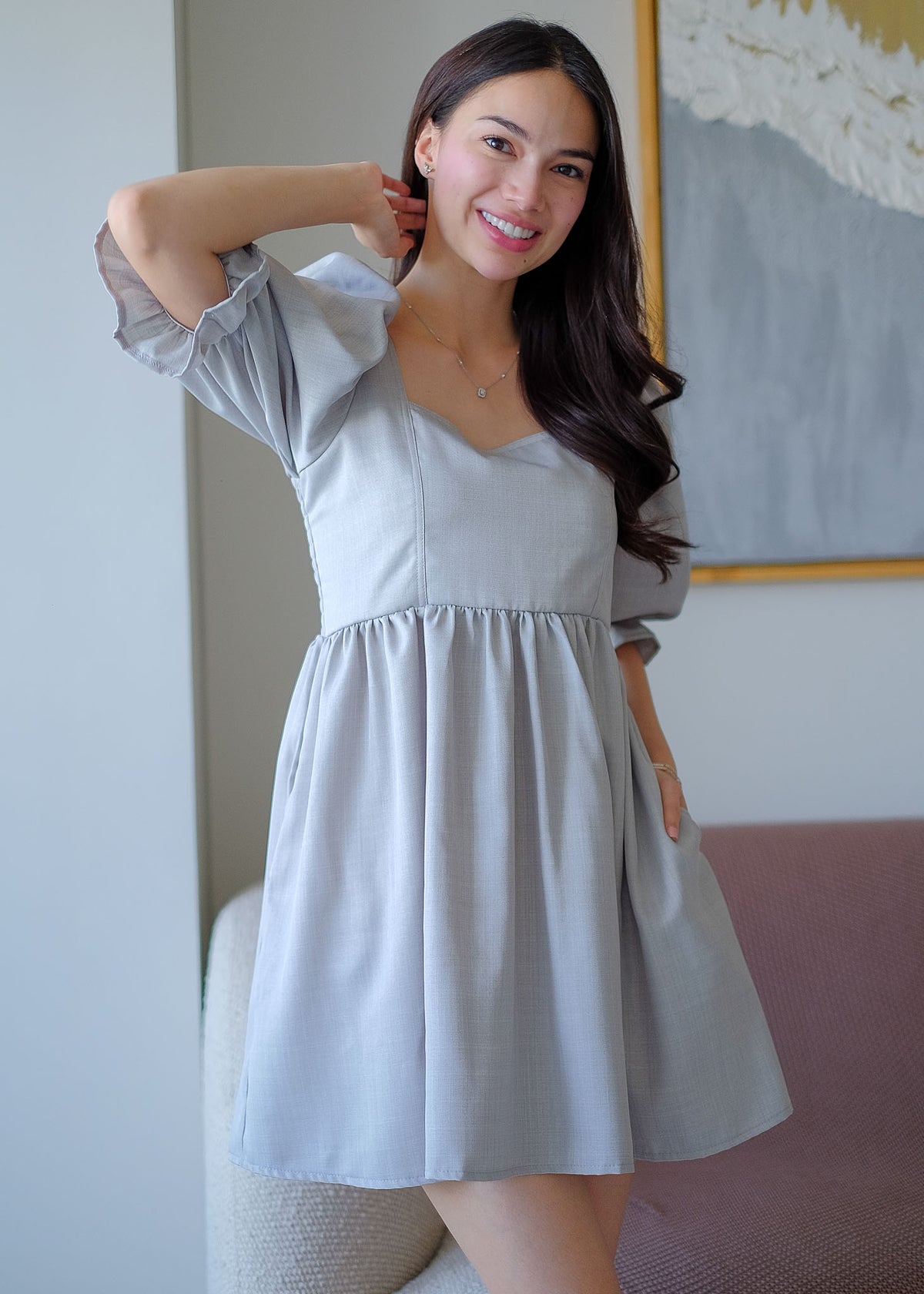 The Solene babydoll dress - bluish gray