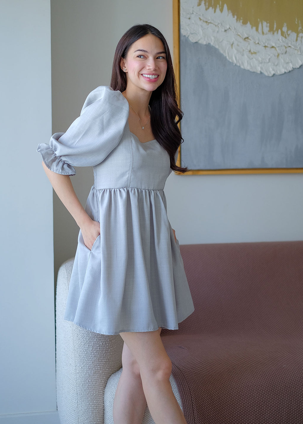 The Solene babydoll dress- gray