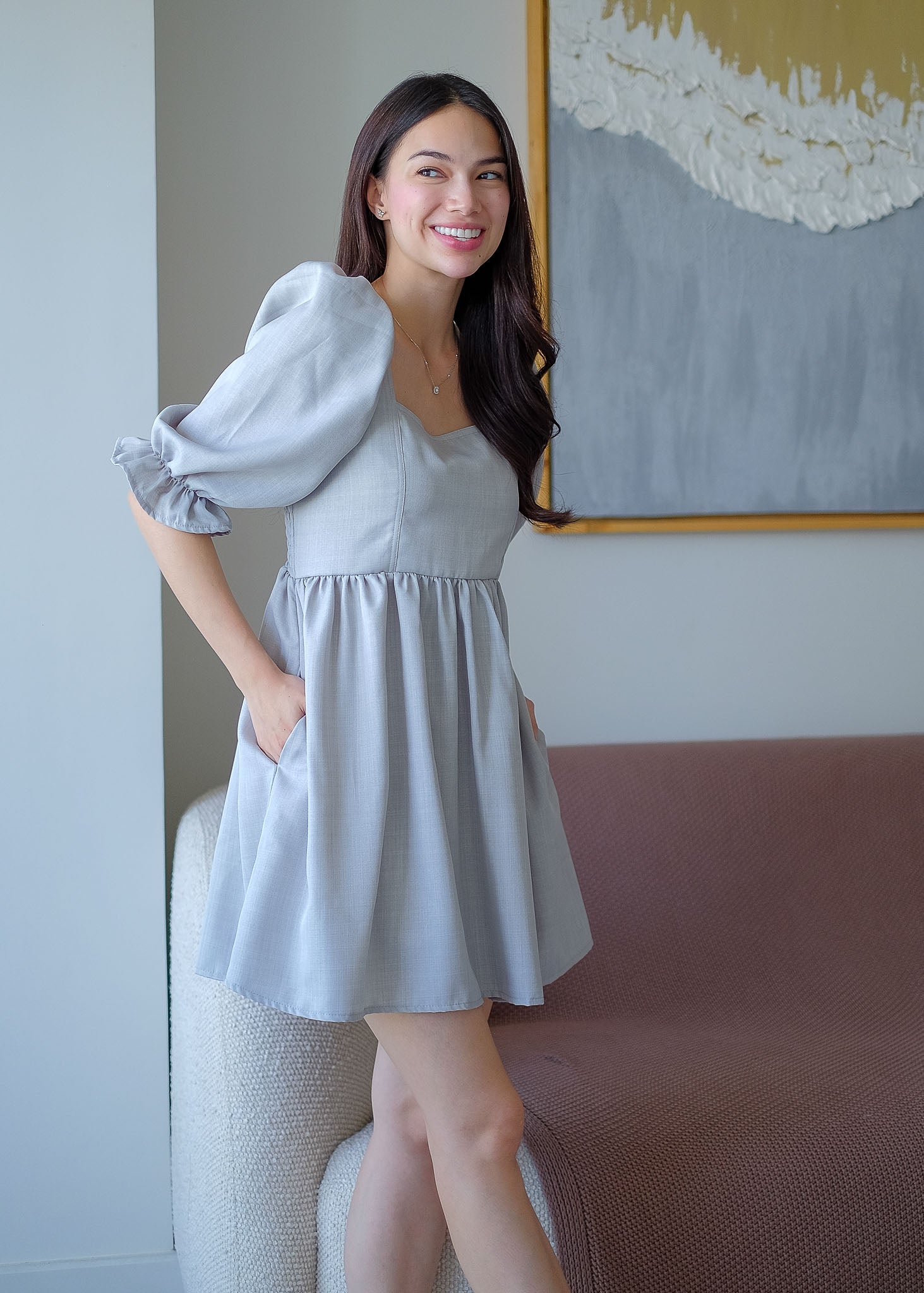 The Solene babydoll dress - bluish gray