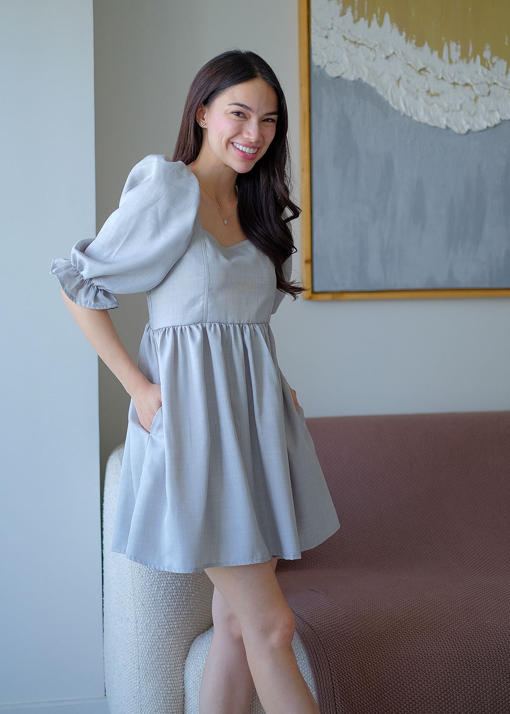 The Solene babydoll dress - bluish gray