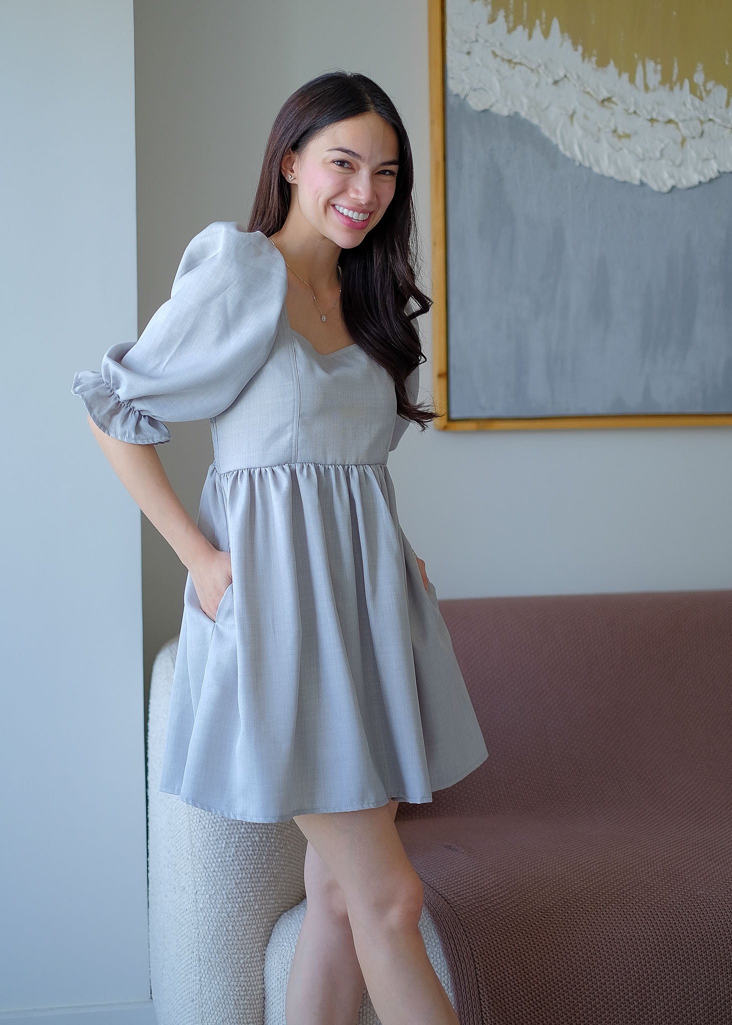 The Solene babydoll dress - bluish gray