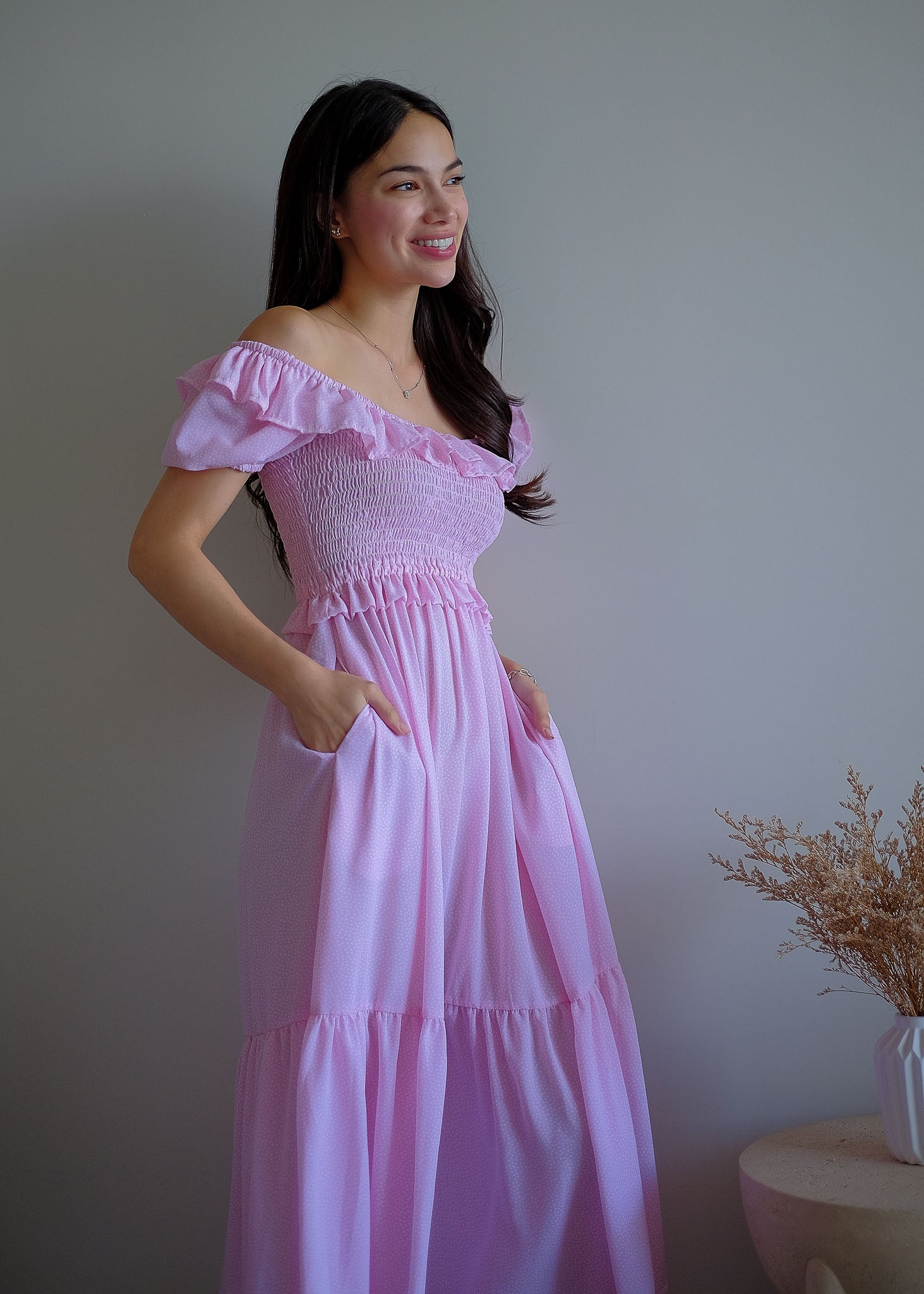 The Patricia Midi Dress – Pastel Pink