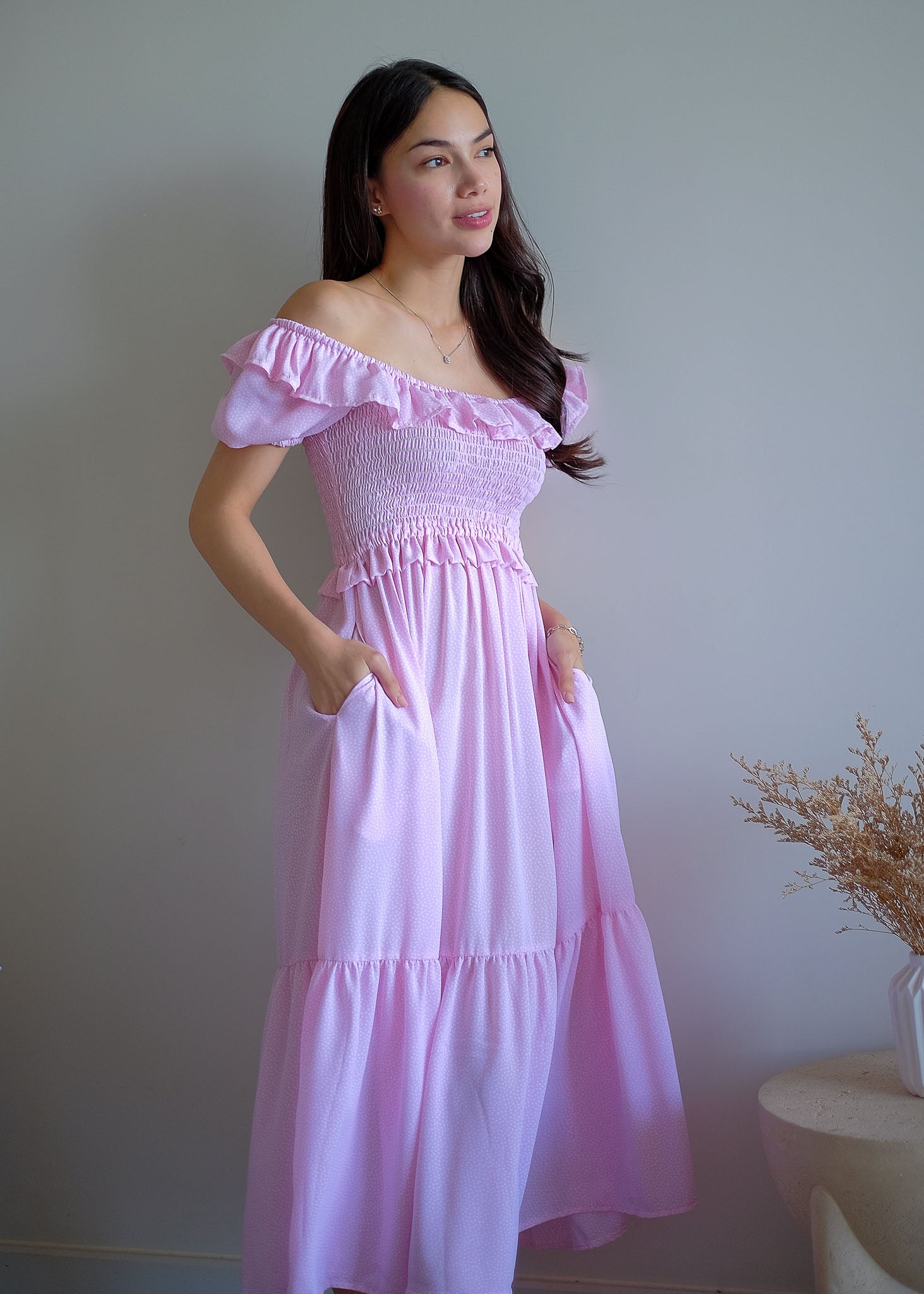 The Patricia Midi Dress – Pastel Pink