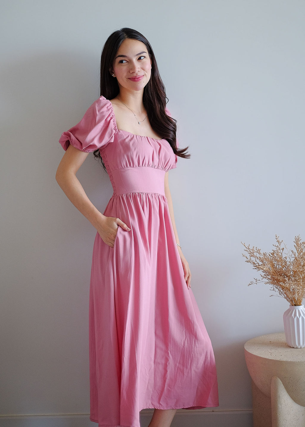 Monica Midi Dress – Dusty Rose Pink