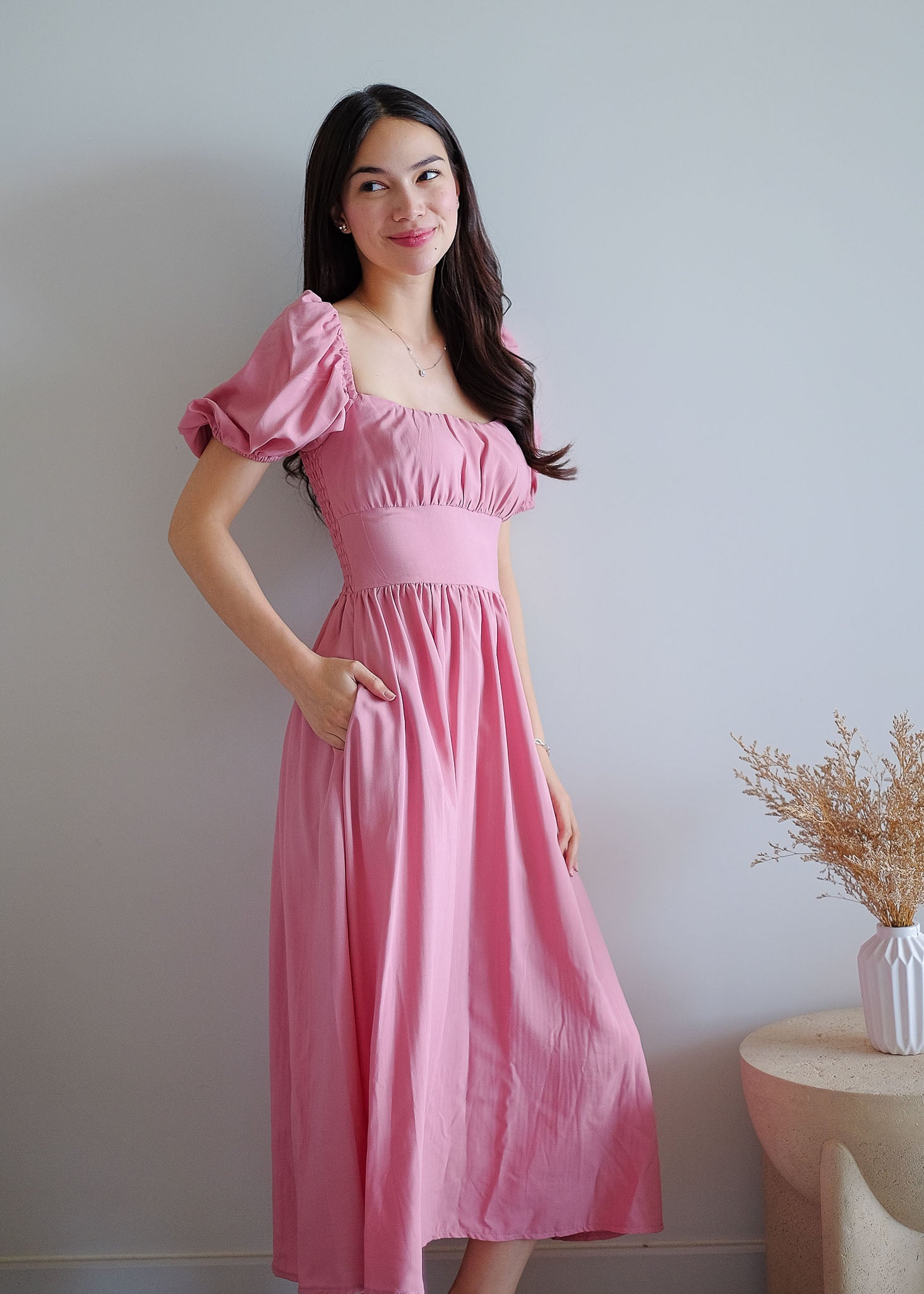 Monica Midi Dress – Dusty Rose Pink