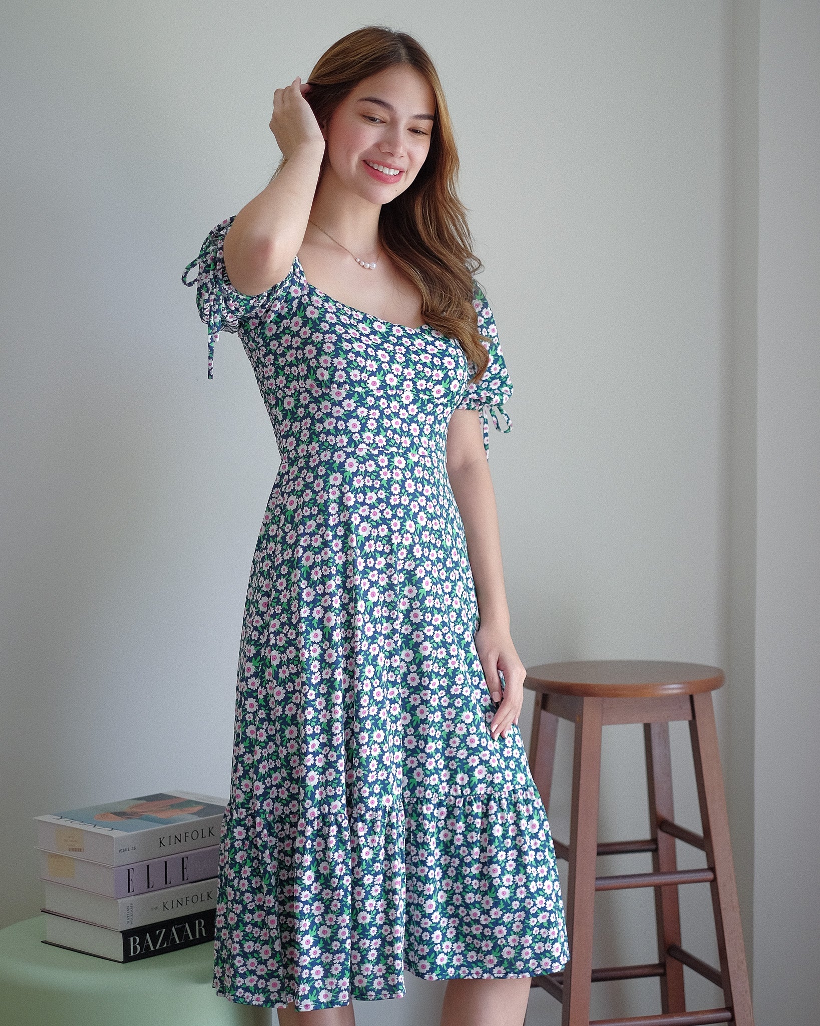 Heart Midi Dress - blue daisy