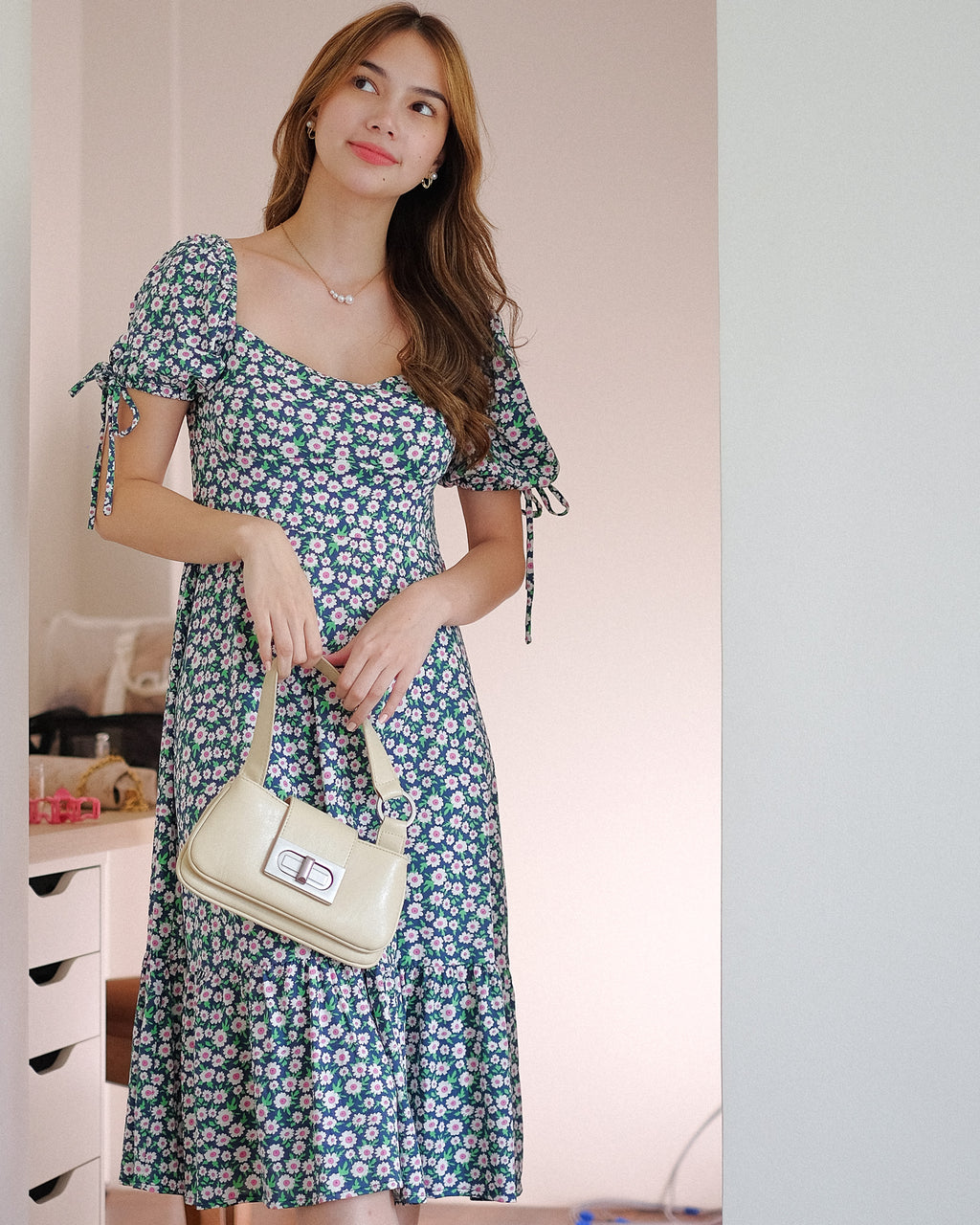 Heart Midi Dress - blue daisy