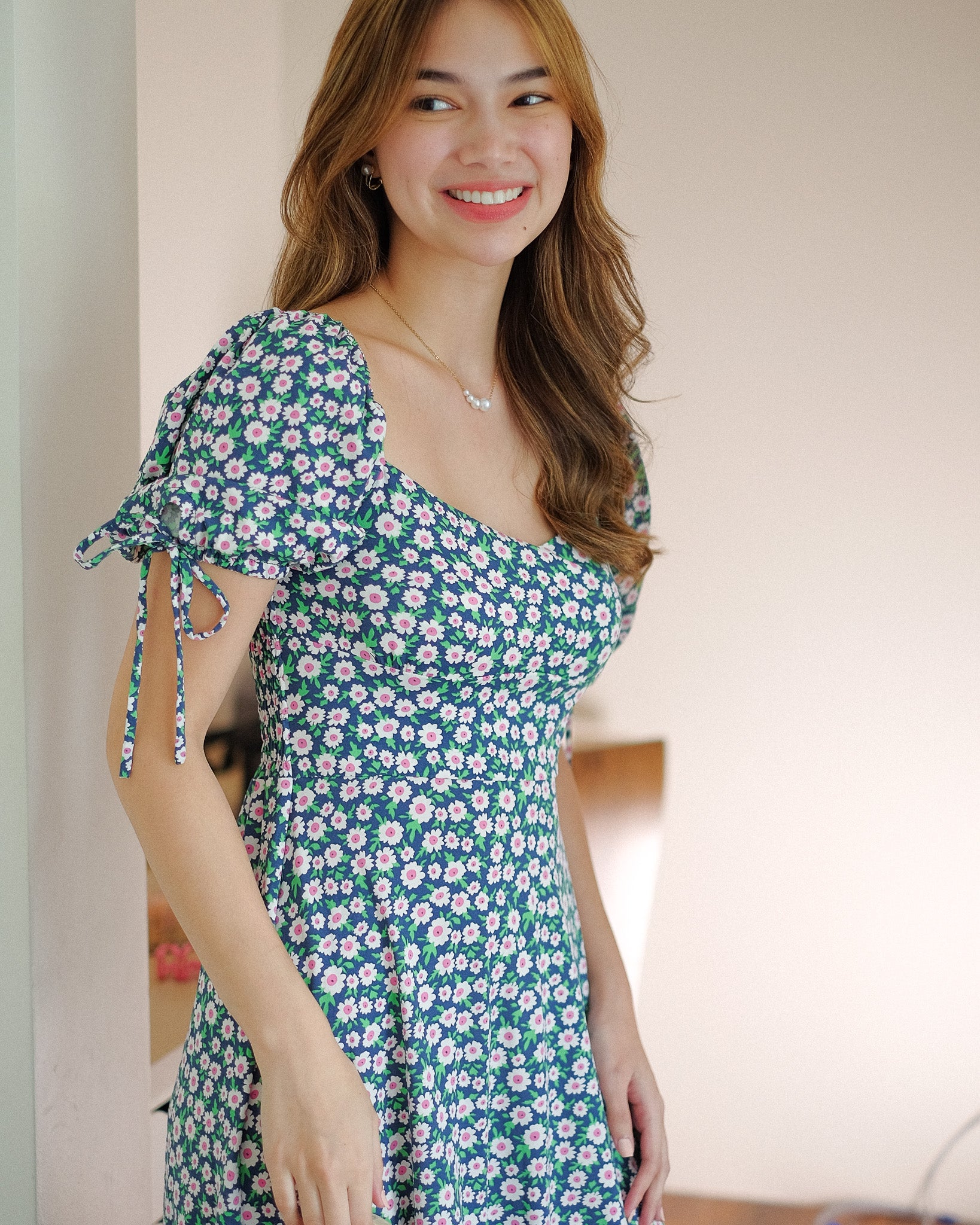 Heart Midi Dress - blue daisy